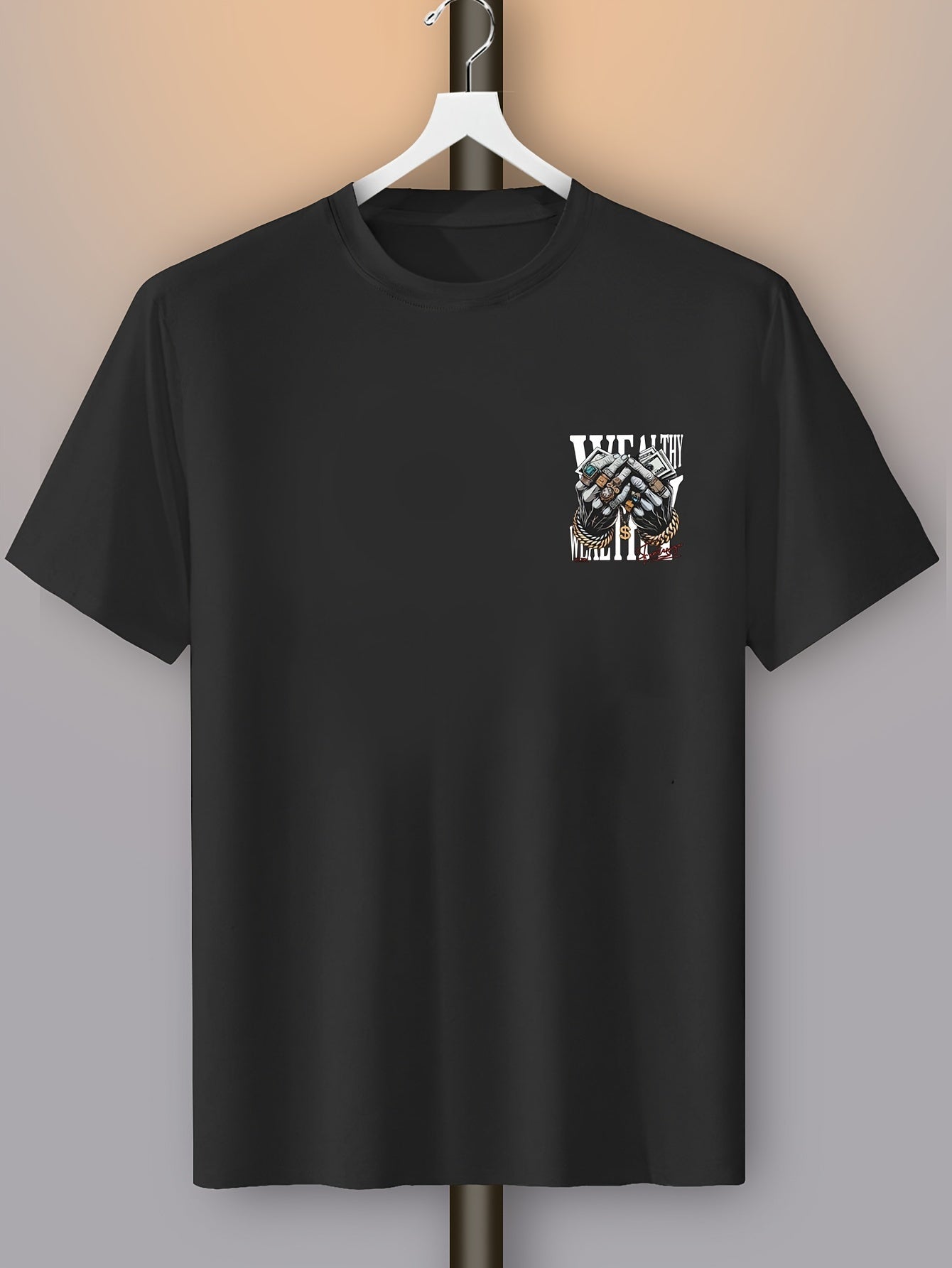 Men's Casual Graphic Tee with Unique Hand Jewelry Design - Soft Polyester Blend, Stretch Fit, Machine Washable - Perfect for Summer Outings