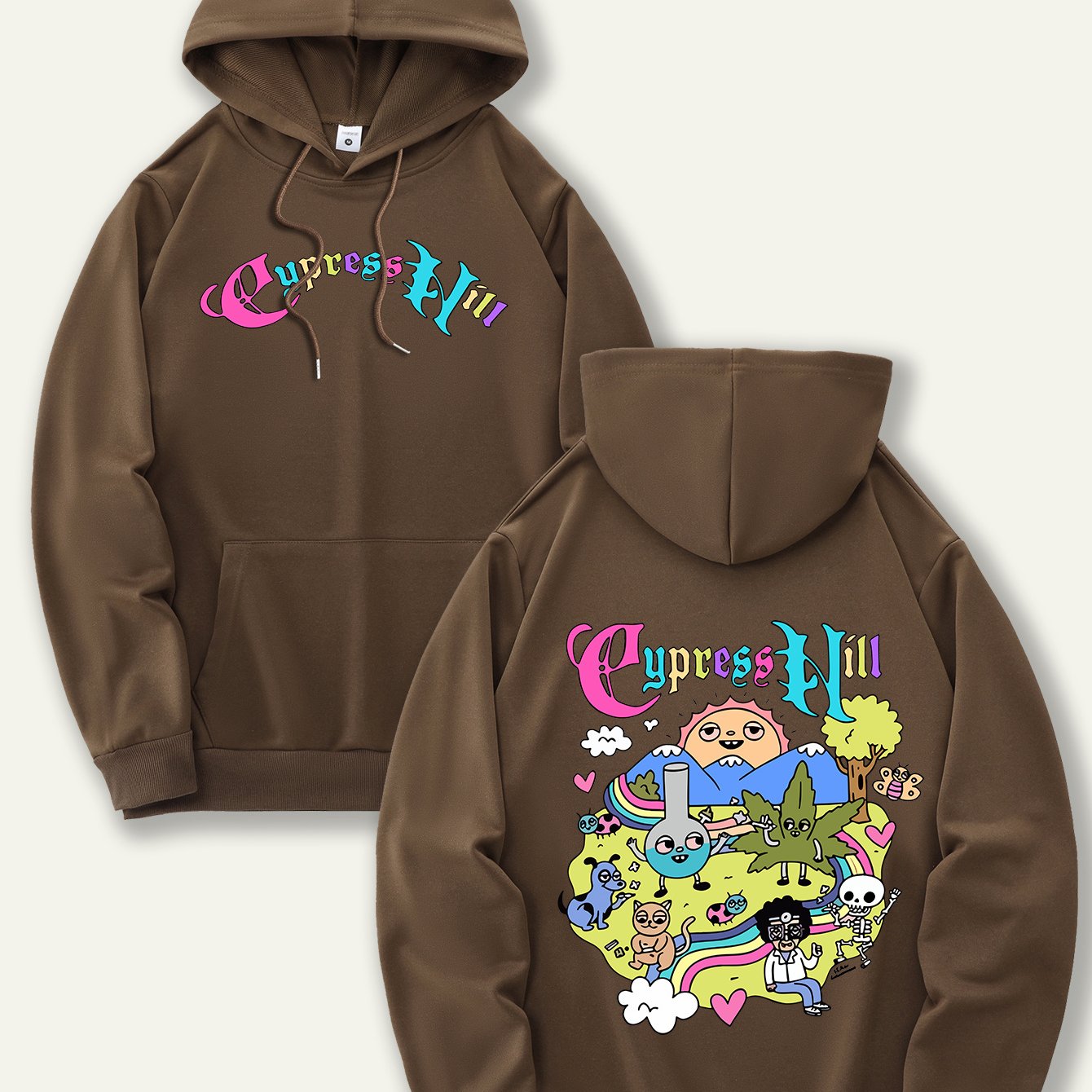 Men'S Fashion Hoodie with Cypress Hill Geometric Cartoon Print - All Season Casual Knit Polyester Sweatshirt with Hood, Drawstring, Kangaroo Pocket, Regular Fit - Unisex Stylish Pullover