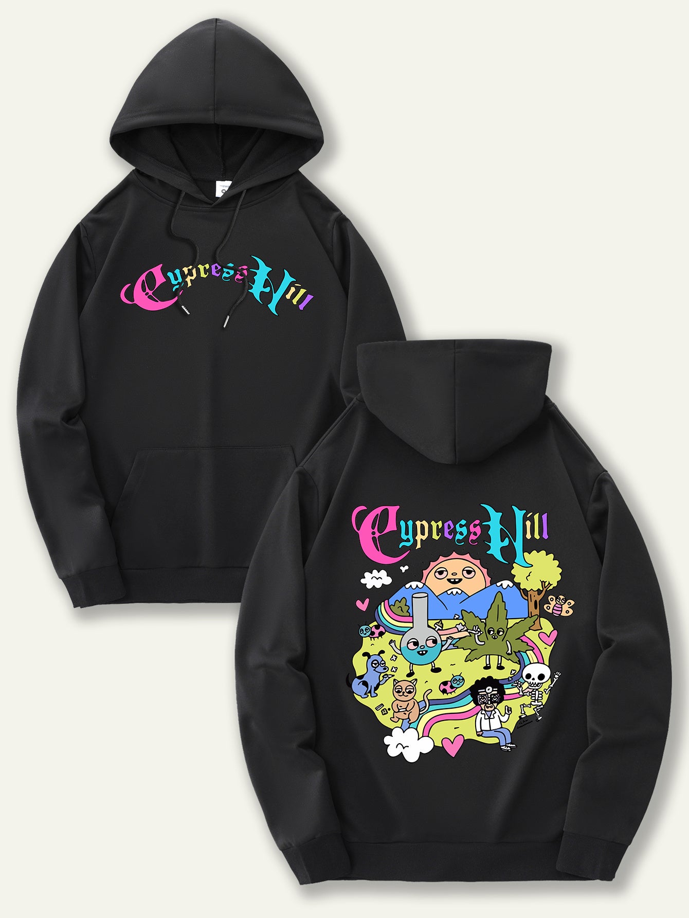 Men'S Fashion Hoodie with Cypress Hill Geometric Cartoon Print - All Season Casual Knit Polyester Sweatshirt with Hood, Drawstring, Kangaroo Pocket, Regular Fit - Unisex Stylish Pullover