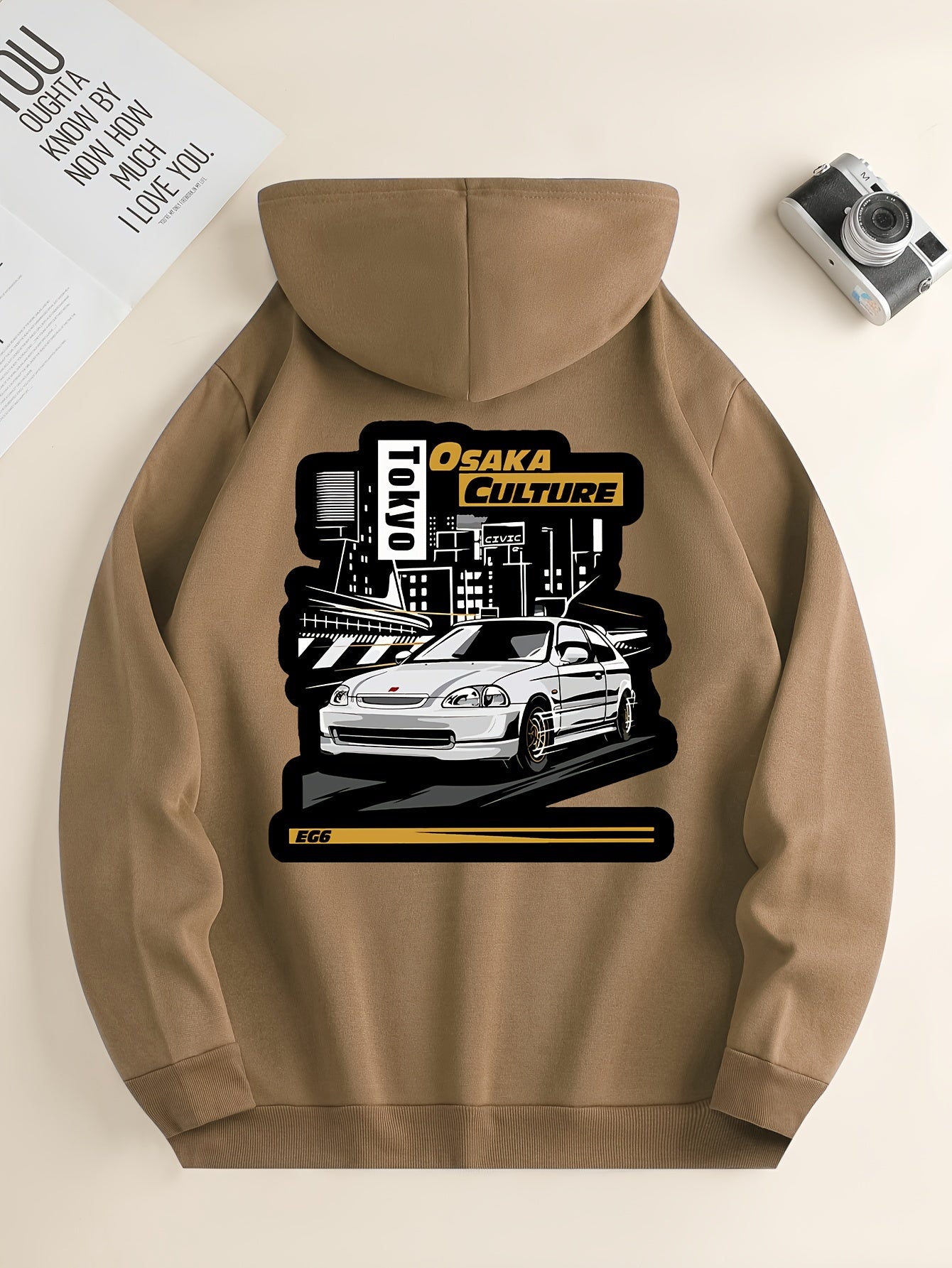 JDM Racing Car Pattern Print Hoodie, Cool Hoodies For Men, Men's Casual Graphic Design Pullover Hooded Sweatshirt With Kangaroo Pocket Streetwear For Winter Fall, As Gifts