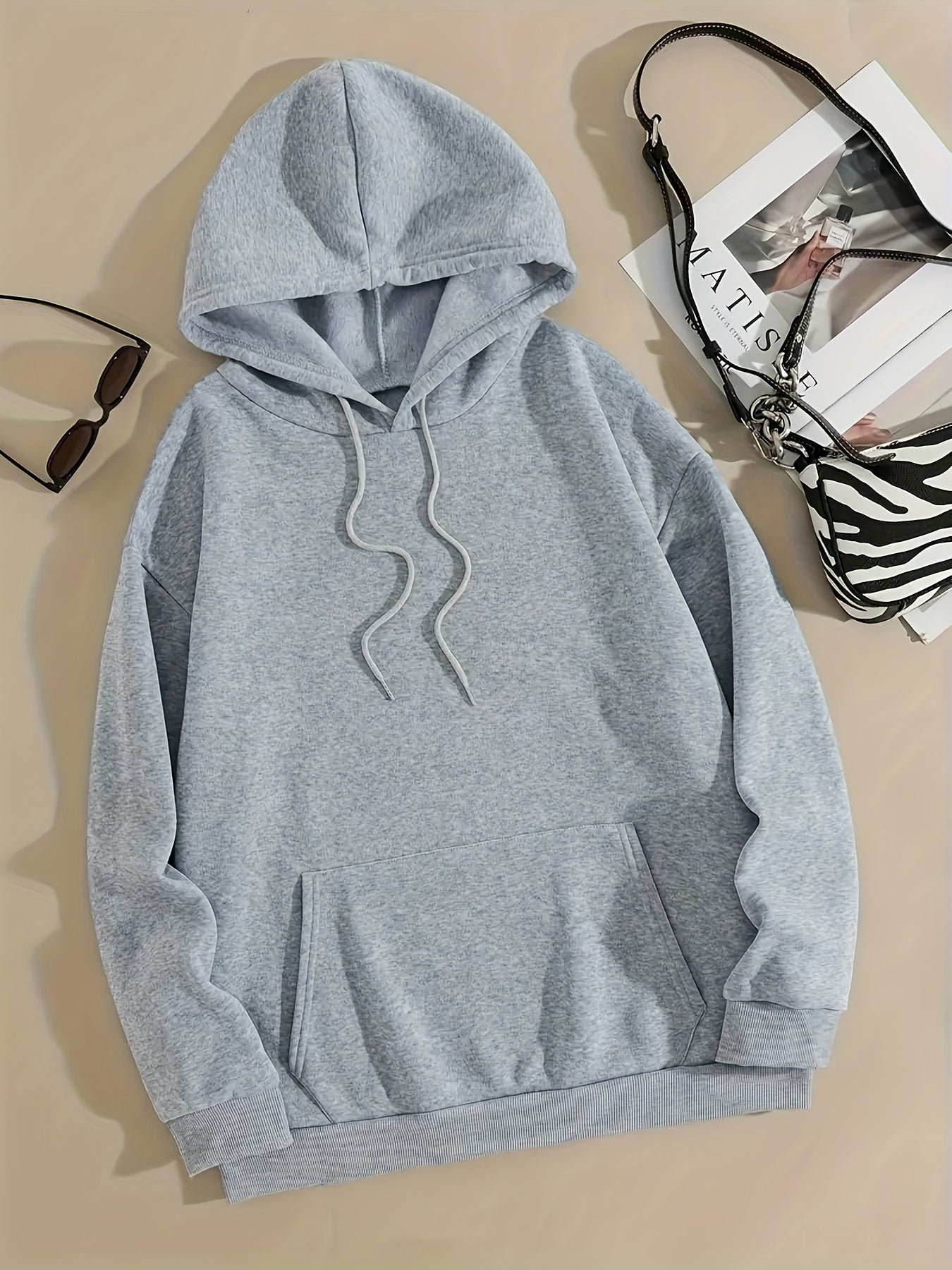 Cartoon Rabbit Print Kangaroo Pocket Hoodie, Casual Long Sleeve Drawstring Hoodies Sweatshirt For Winter & Autumn, Women's Clothing