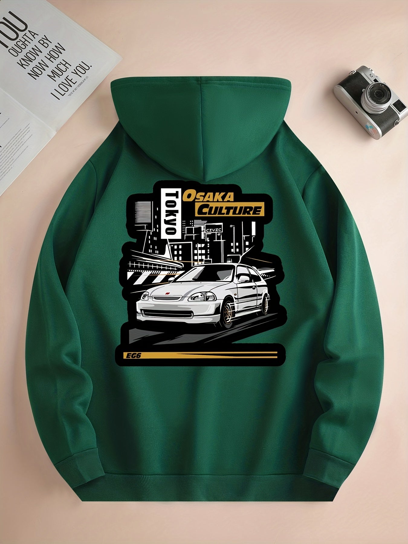 JDM Racing Car Pattern Print Hoodie, Cool Hoodies For Men, Men's Casual Graphic Design Pullover Hooded Sweatshirt With Kangaroo Pocket Streetwear For Winter Fall, As Gifts