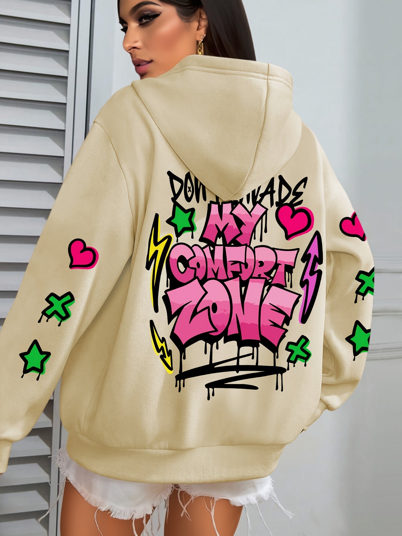 Women's Plus Size Graffiti-Style Hoodie - Casual Long Sleeve with Pocket, Purple "MY COMFORT ZONE" Graphic Hooded Sweatshirt for Fall & Winter, Cozy Pullover | Graffiti Print Hoodie | Fleecelined Comfort, Sweater Hoodie