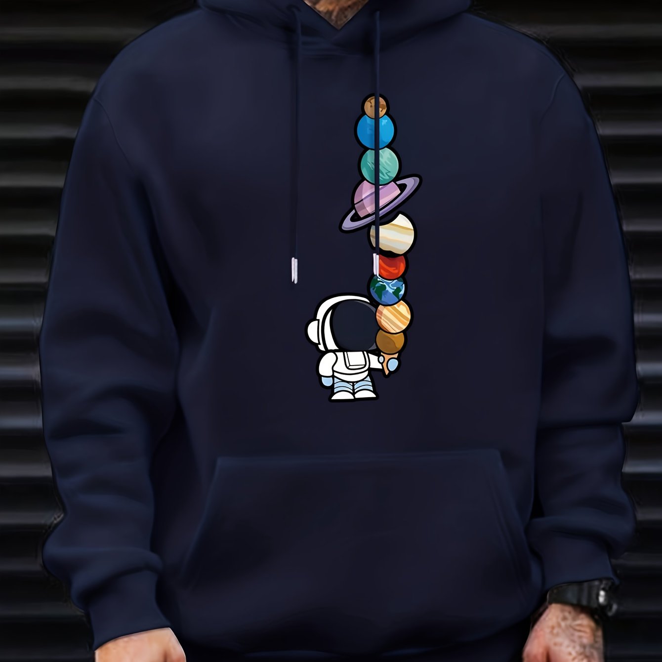 Astronaut And Planets Pattern Print Hooded Sweatshirt, Hoodies Fashion Casual Tops For Spring Autumn, Men's Clothing