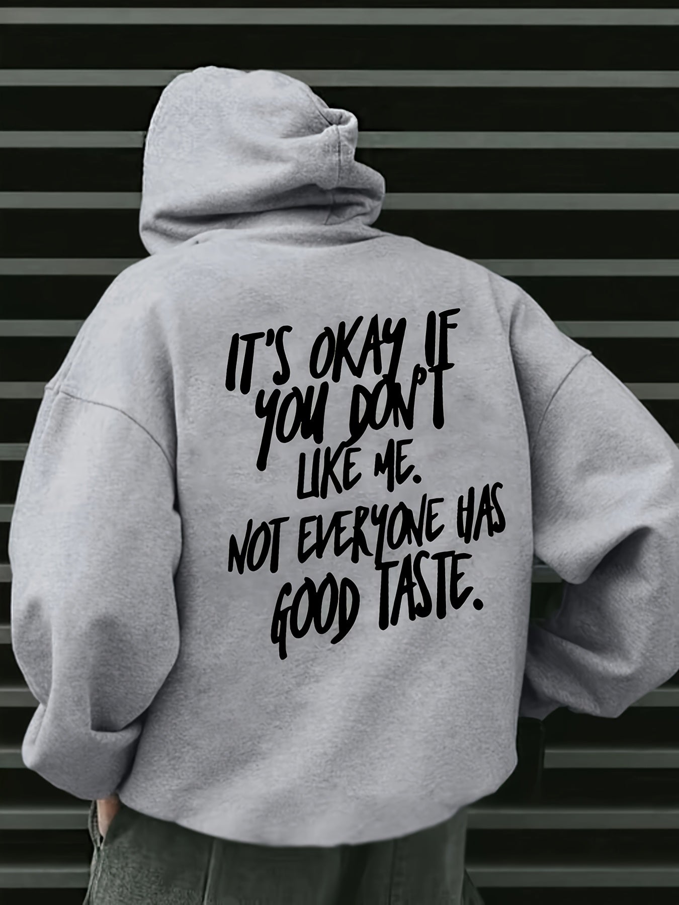 Men's Casual Hoodie with Drawstring & Kangaroo Pocket - Letter Print, Drop Shoulder Design for Everyday & Holiday Wear, Polyester Blend