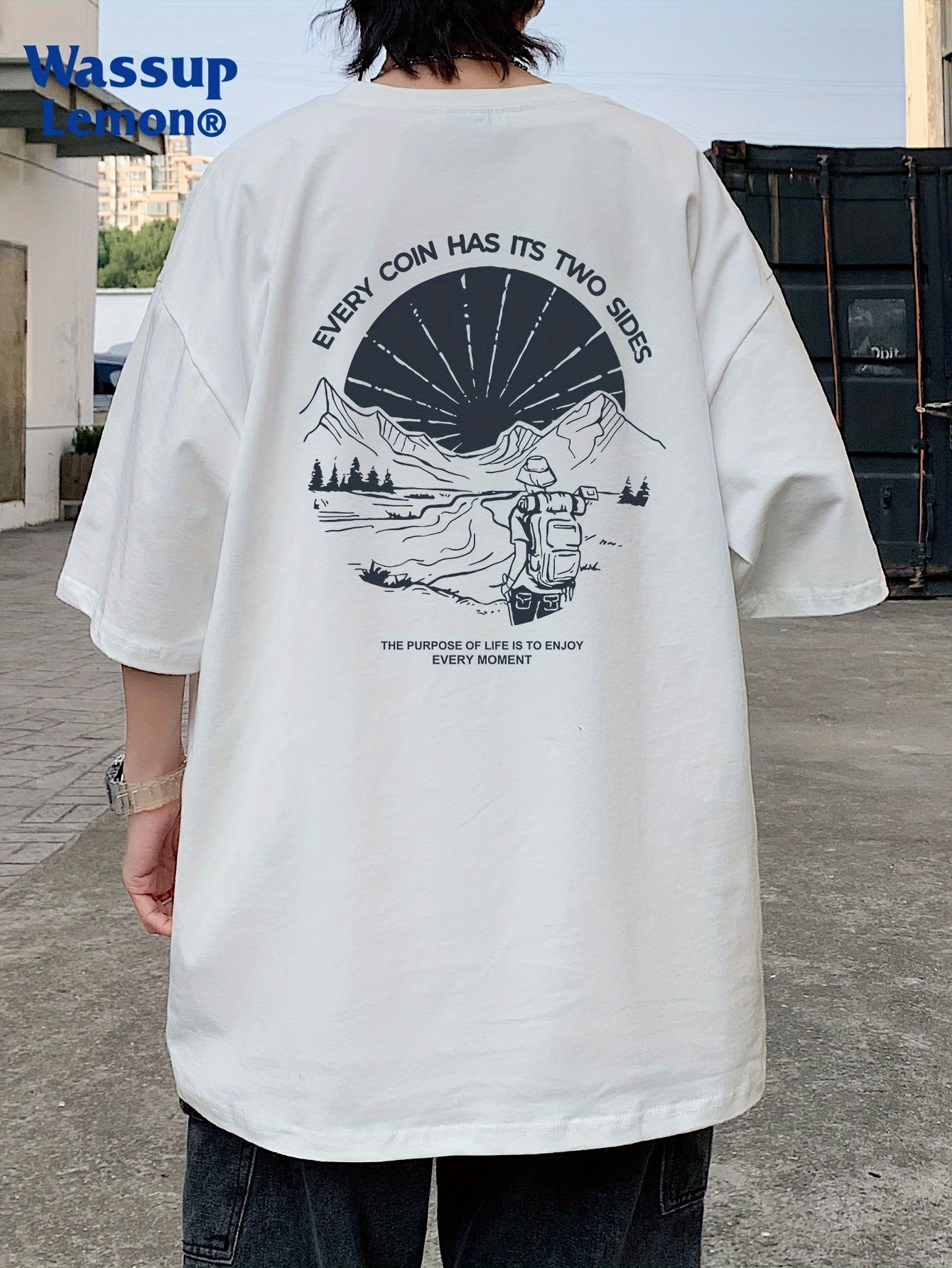 Men's Loose 100% Cotton Mountain Graphic Print T-shirt, Casual Short Sleeve Crew Neck Tee, Men's Clothing For Summer Outdoor