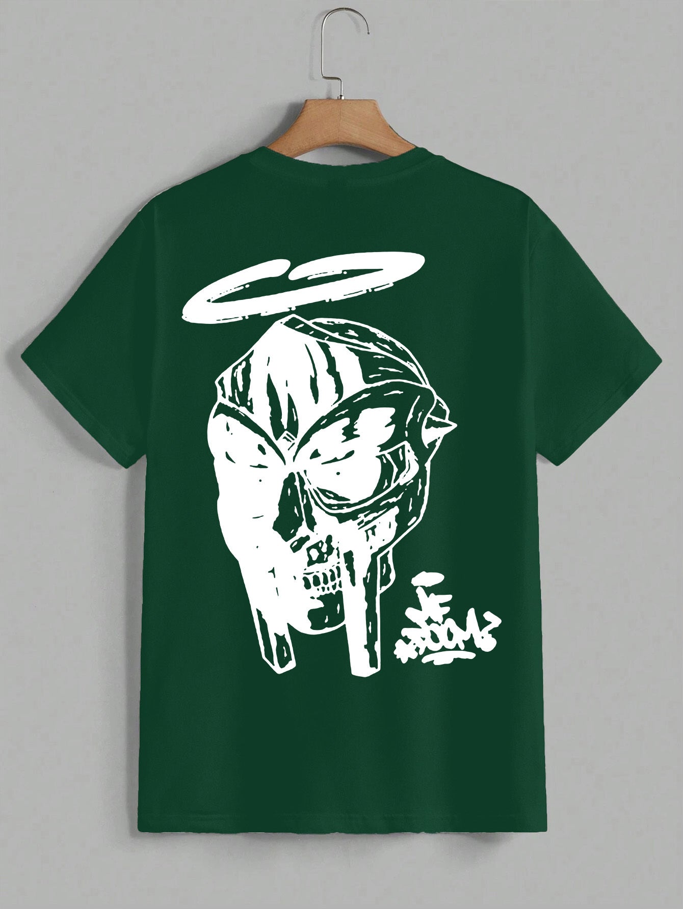 Men's Oversized MF DOOM Mask Graphic Tee - Casual Trendy Summer Black T-Shirt with White Print, 100% Polyester, Machine Washable, Vacation Style, H Version, Leisure Outing Occasion, Summer