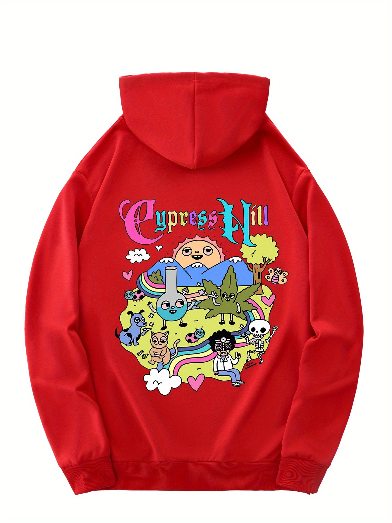 Men'S Fashion Hoodie with Cypress Hill Geometric Cartoon Print - All Season Casual Knit Polyester Sweatshirt with Hood, Drawstring, Kangaroo Pocket, Regular Fit - Unisex Stylish Pullover