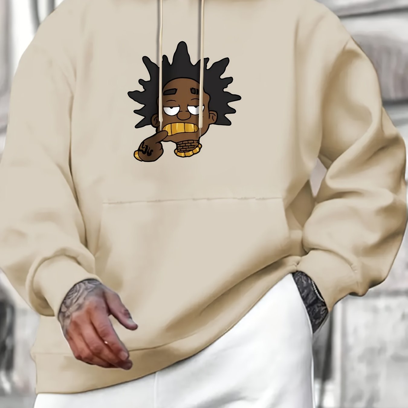 KOURRTER Unisex Cartoon Graphic Hoodie – Four Seasons Casual Knit Fabric Regular Fit with Pocket, 100% Polyester Geometric-pattern Hooded Sweatshirt with Slight Stretch
