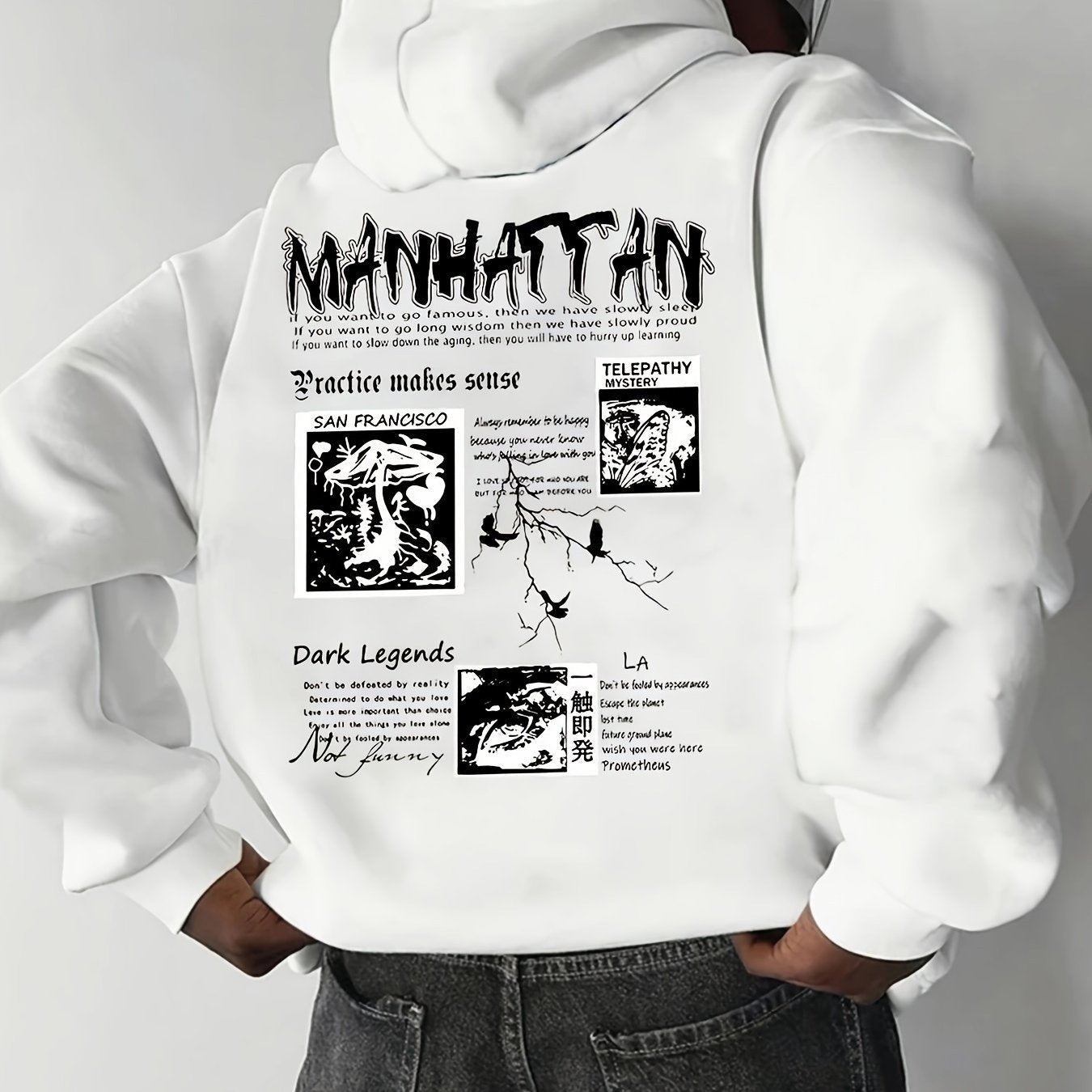 Comfort King, Men's Casual Letter Print Hoodie with Kangaroo Pocket - Cozy Fleece Pullover for Fall & Winter, Stylish Drop Shoulder Design