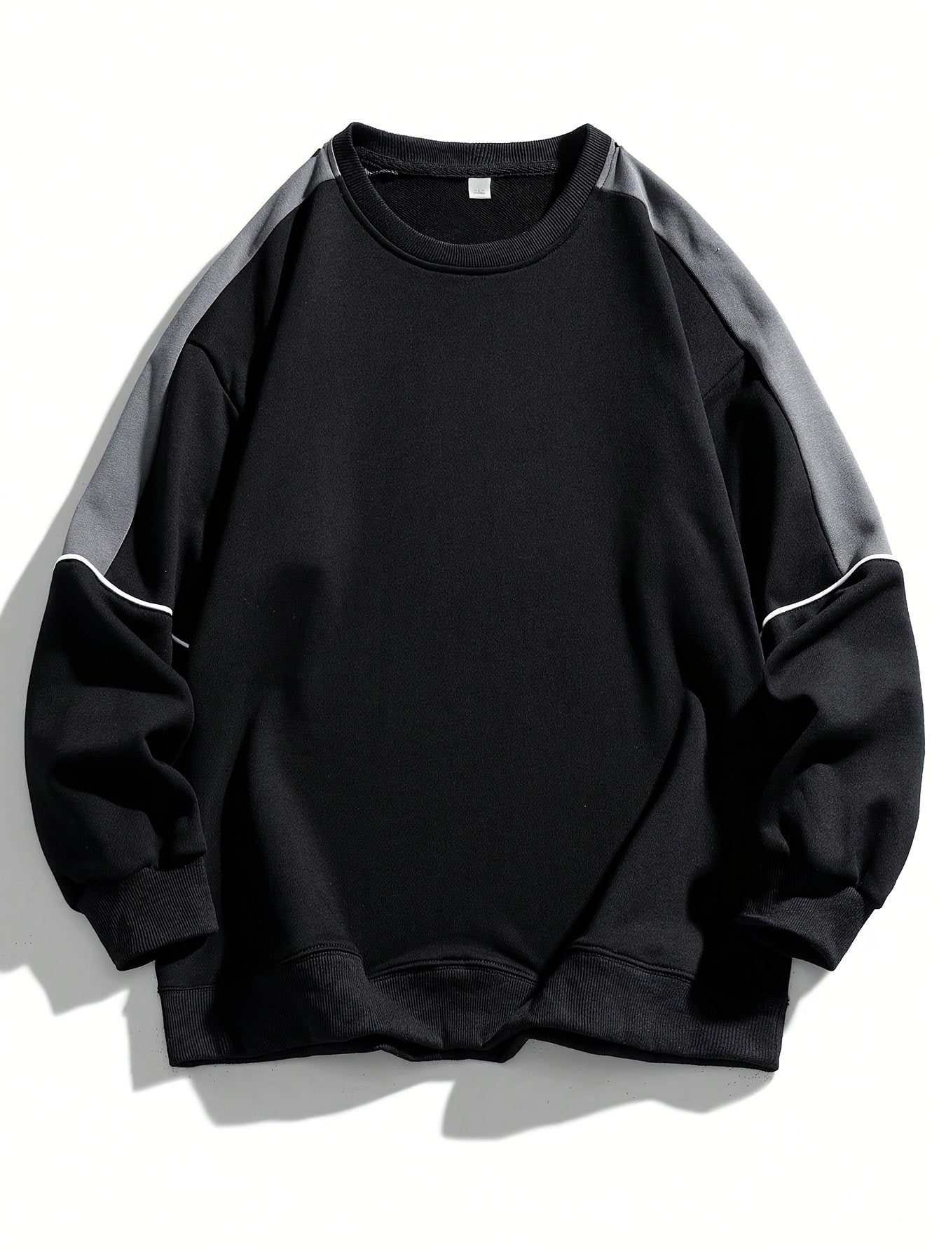 1pc Men'S Fashion Color Block Crew Neck Sweatshirt, Casual High-Weight Long Sleeve Pullover with Contrast Shoulder Sleeves, 100% Polyester Jersey Knit Fabric, Regular Fit