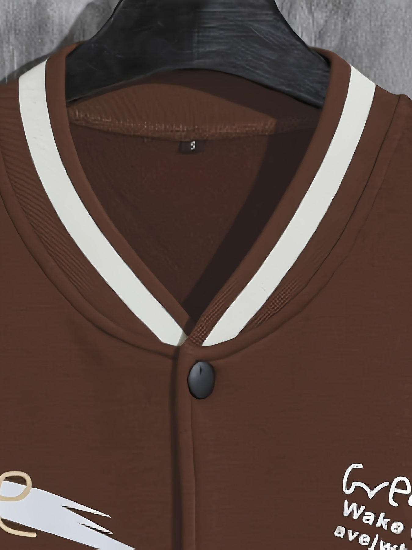 Men'S Casual Baseball Jacket, Polyester 100% Knit Fabric, Long Sleeve with Alphabet Pattern, Regular Length, Button Closure, Baseball Collar, Single Breasted Placket, Loose Fit, 200g/m² Weight - Spring/Fall Fashion