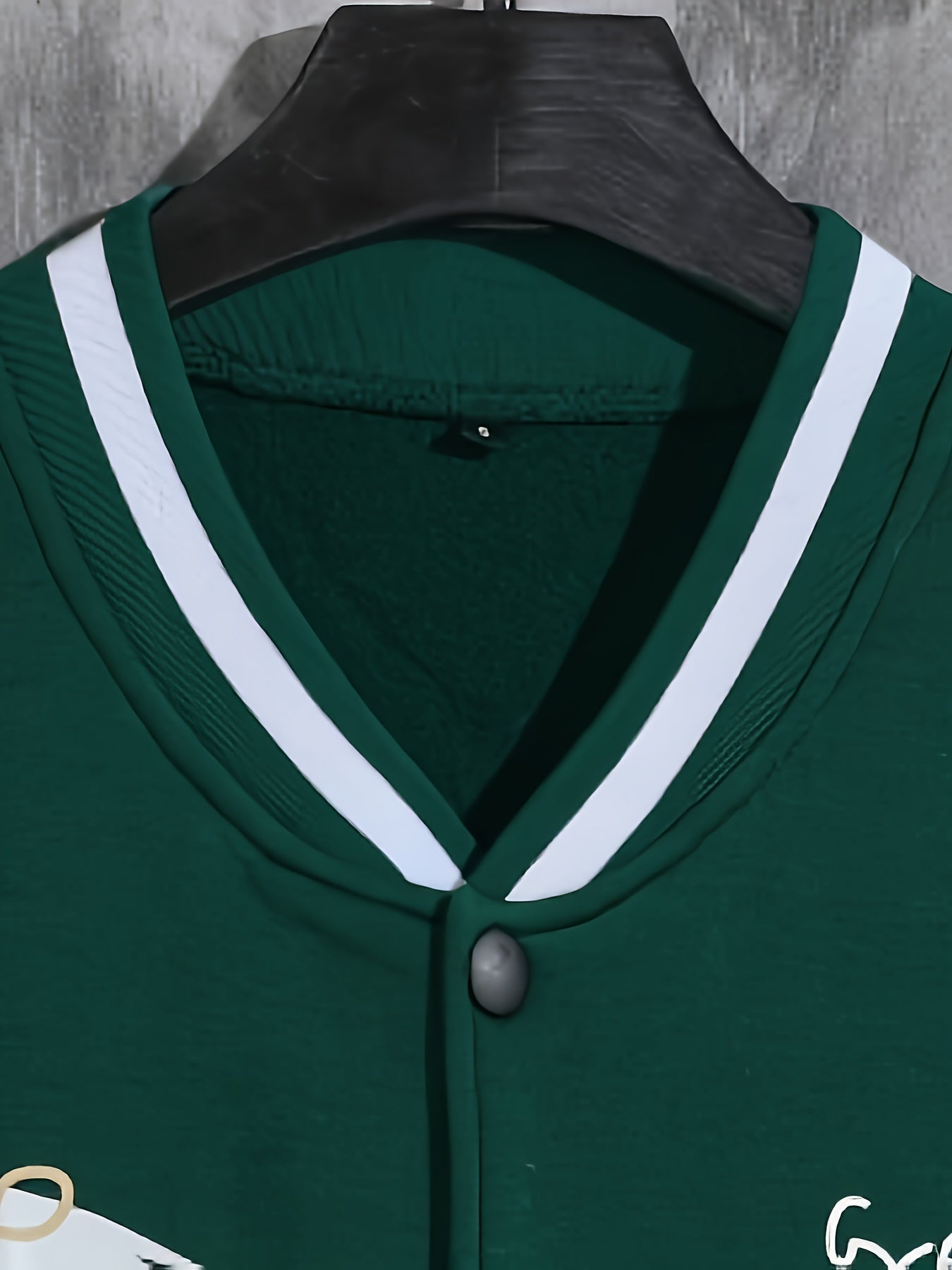 Men'S Casual Baseball Jacket, Polyester 100% Knit Fabric, Long Sleeve with Alphabet Pattern, Regular Length, Button Closure, Baseball Collar, Single Breasted Placket, Loose Fit, 200g/m² Weight - Spring/Fall Fashion