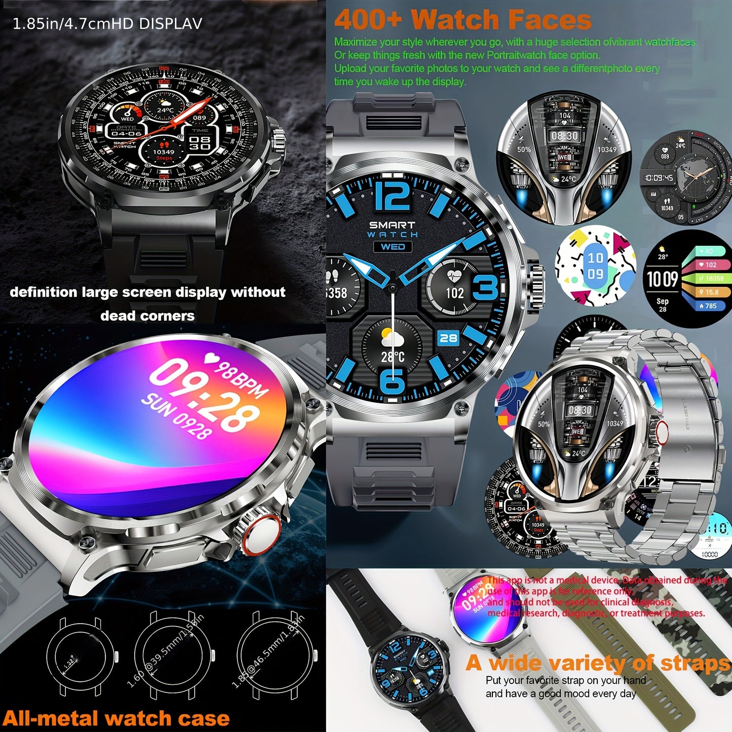 Aviwogr Men'S Smartwatch (For Answering/Making Calls), a Fitness Smartwatch Compatible with Android And Iphone, Featuring a 4.7cm Monitor, Calorie Tracking, Integrated Calling, Wireless Calling Capabilities, Fitness Tracking,