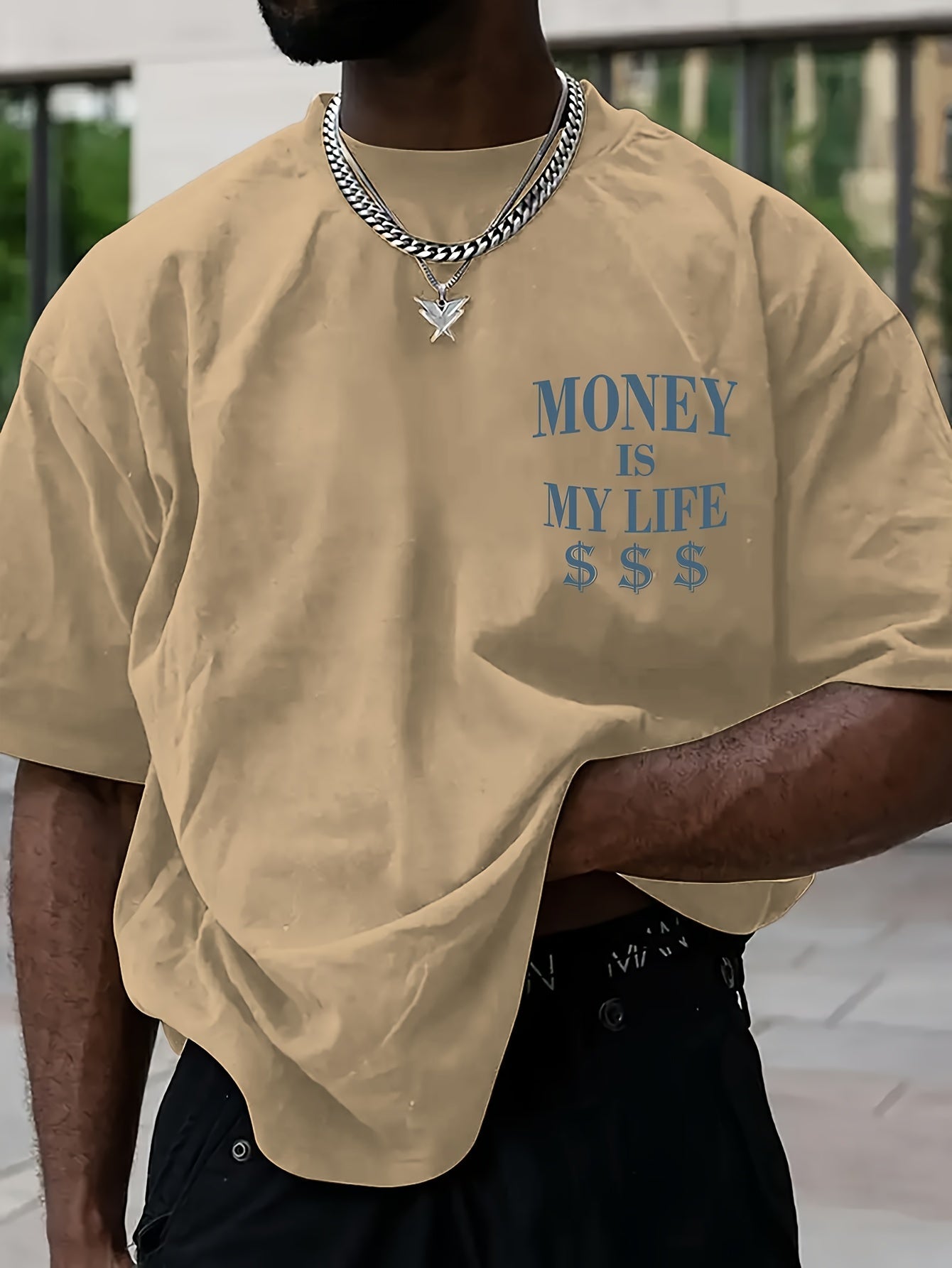 Men'S Streetwear Graphic Money & Wealth Print T-Shirt - 100% Polyester Crew Neck Short Sleeve Loose-Fit Shirt with Slight Stretch - Summer Knit Fabric Geometric Pattern Tee