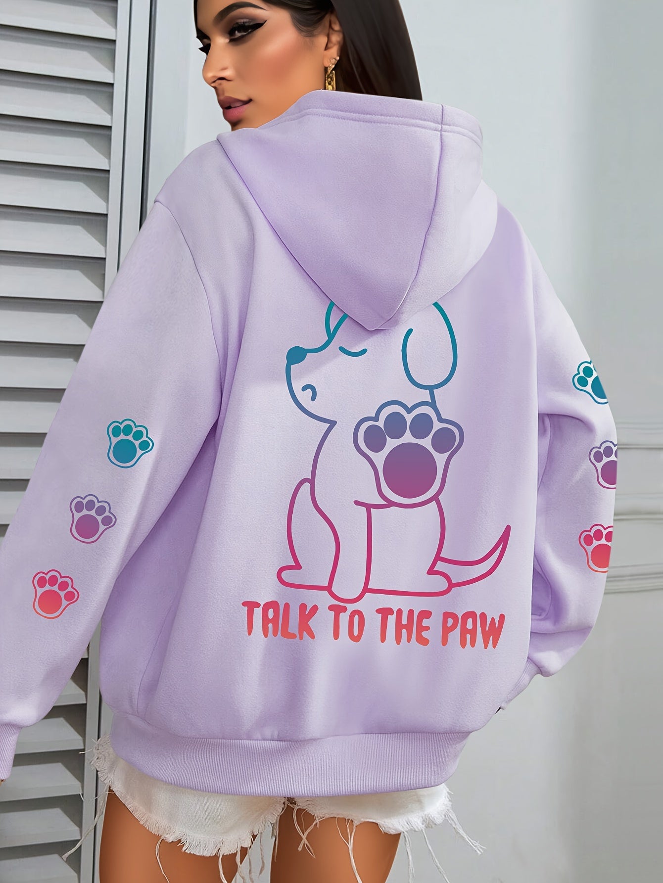 Women's Cozy Puppy Print Hoodie - Casual Long Sleeve with Kangaroo Pocket, Polyester Blend, Machine Washable - Perfect for Fall & Winter