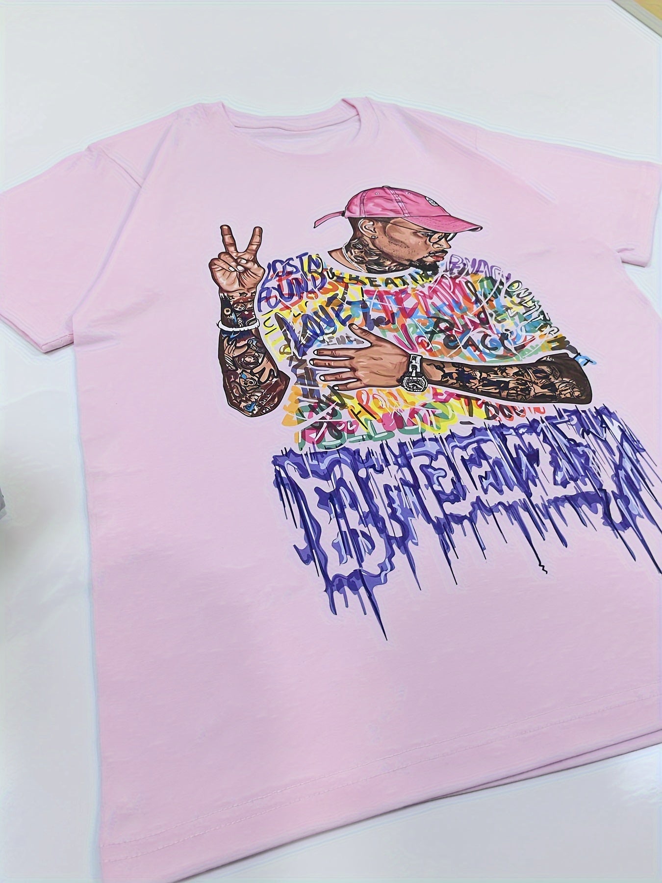Men'S Hip Hop Man Print T-Shirt, Cotton, Vintage Style, Round Neck, Soft And Breathable, Summer Casual Wear For Adults