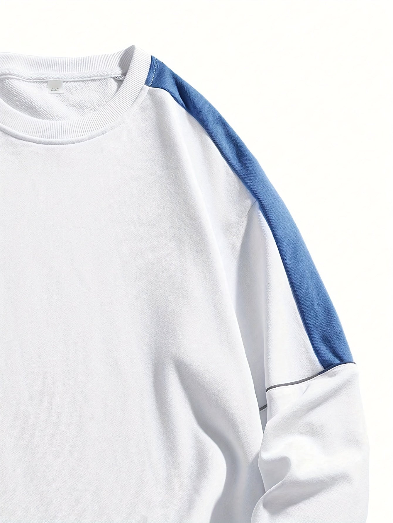 1pc Men'S Fashion Color Block Crew Neck Sweatshirt, Casual High-Weight Long Sleeve Pullover with Contrast Shoulder Sleeves, 100% Polyester Jersey Knit Fabric, Regular Fit