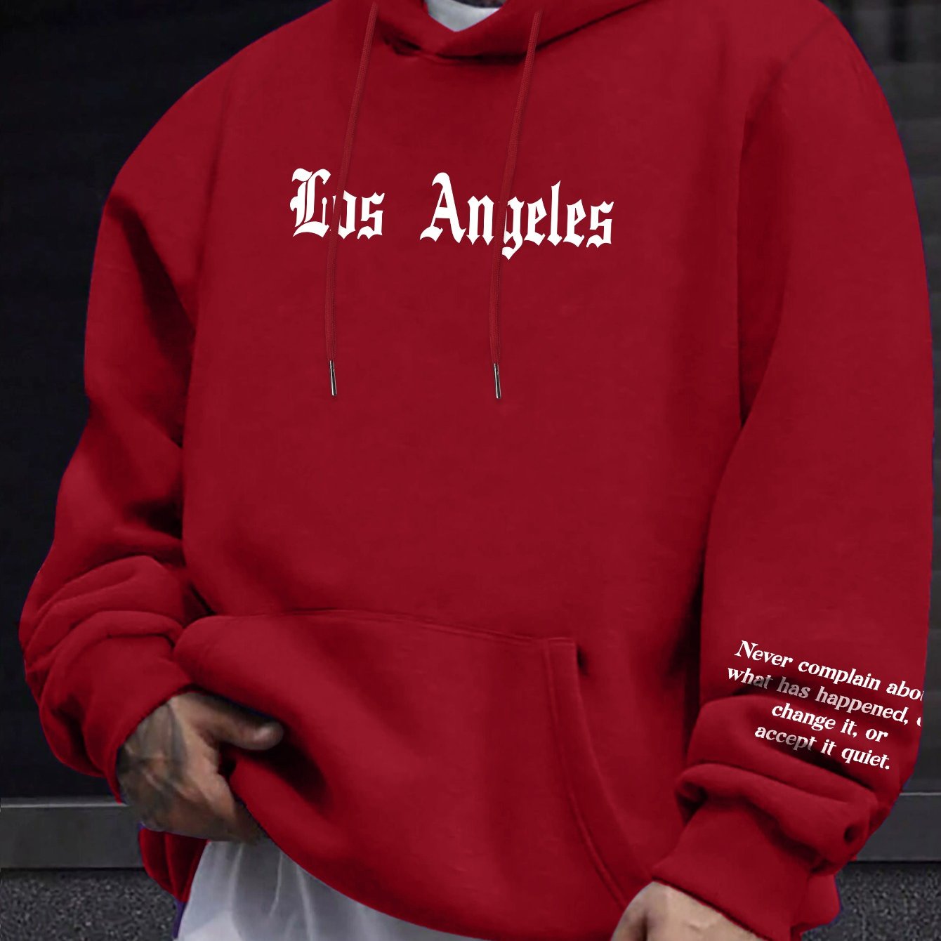 Men's Casual Hooded Sweatshirts with Kangaroo Pocket - Spring/Fall Knit Fabric Pullover with Geometric Pattern, Regular Fit, Polyester Blend with Elastane, Slight Stretch Hoodie