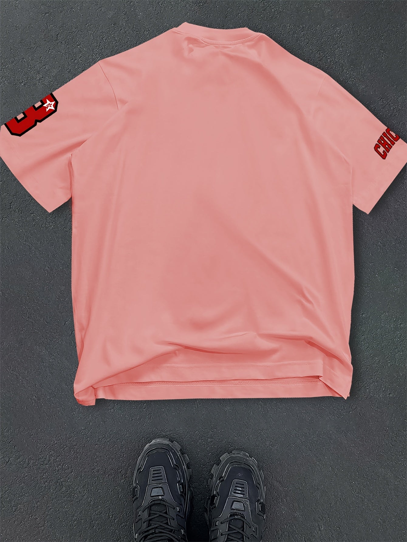 Men's Casual Summer T-Shirt with Printed Lettering and Numbers, Loose Fit, Polyester Knit Fabric, Round Neck, Short Sleeve