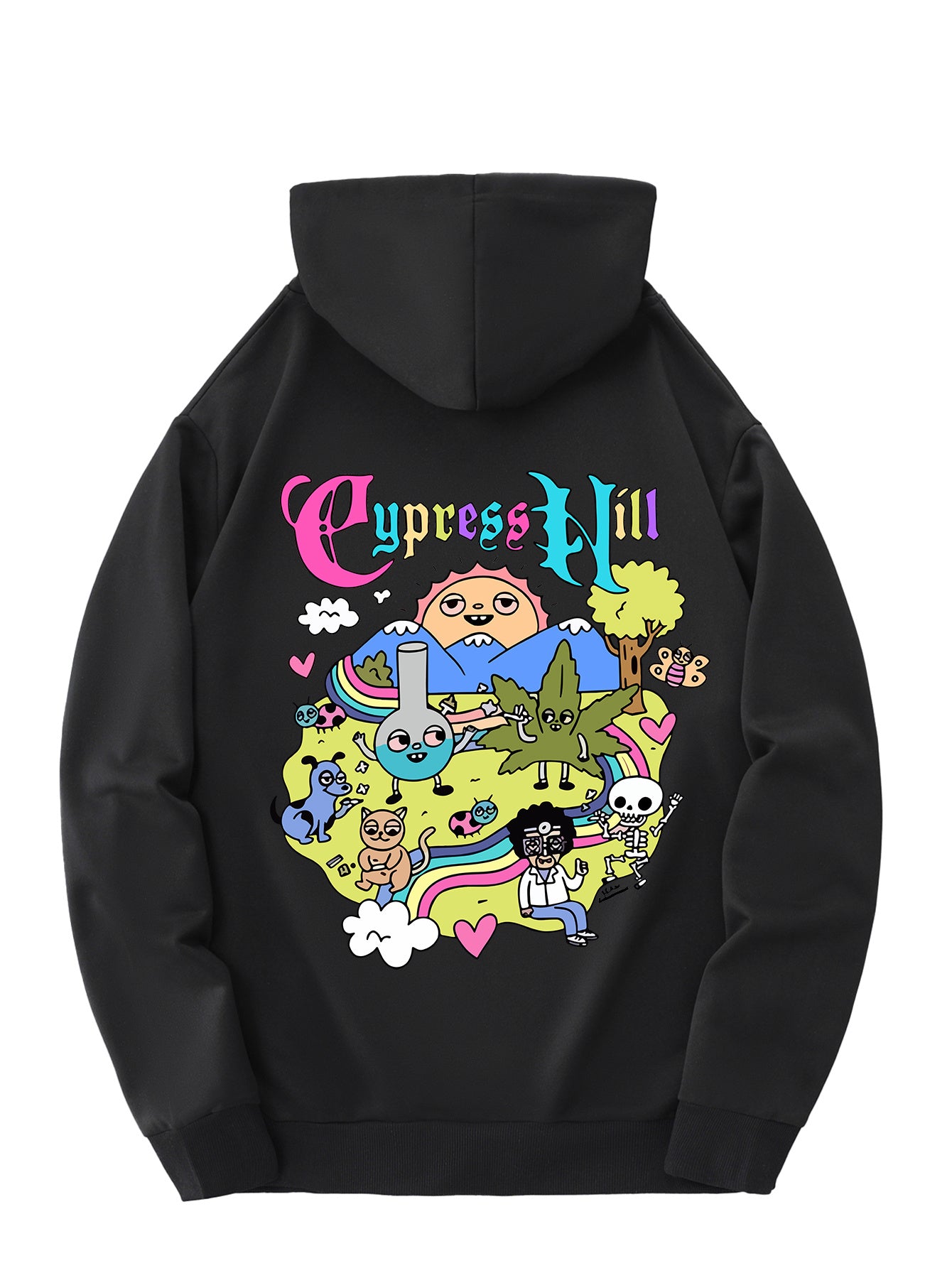 Men'S Fashion Hoodie with Cypress Hill Geometric Cartoon Print - All Season Casual Knit Polyester Sweatshirt with Hood, Drawstring, Kangaroo Pocket, Regular Fit - Unisex Stylish Pullover