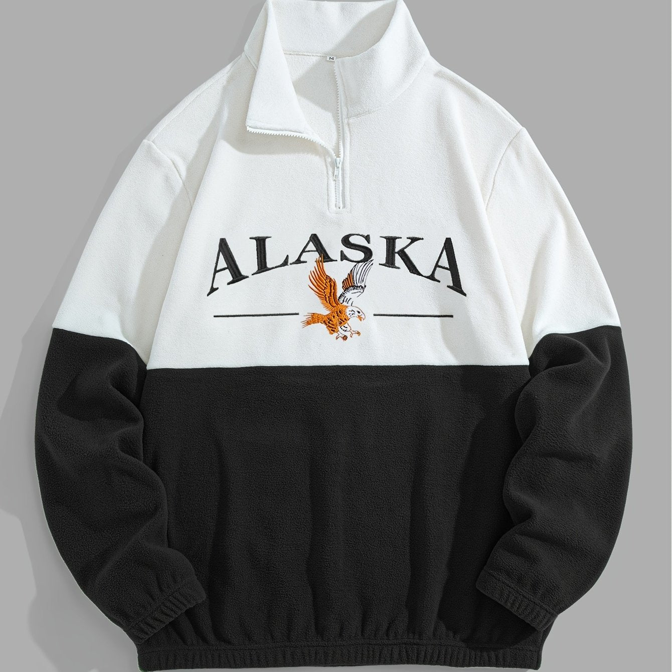 1pc Preppy Style Men'S Fleece Sweatshirt - Color Block Design with Embroidered Detail, Collared Neck, Long Sleeves, Knit Fabric, Slight Stretch, Regular Length, Loose Fit, Thick