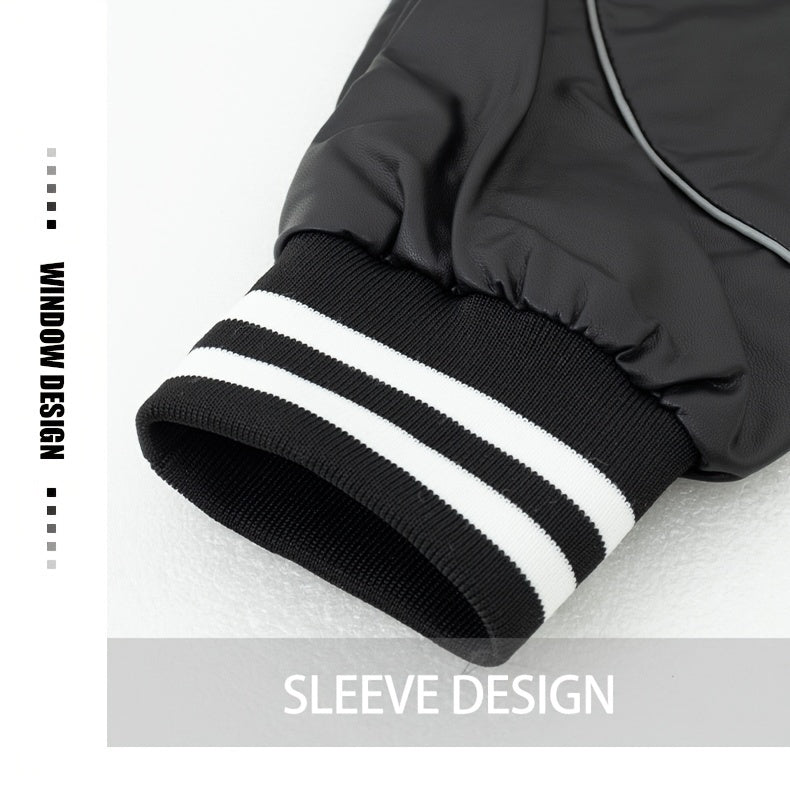 Men'S Daily Patchwork Polyester Varsity Jacket Stylish Retro Embroidered Long Sleeve Baseball Coats Casual Unisex Loose Outdoor Outerwear