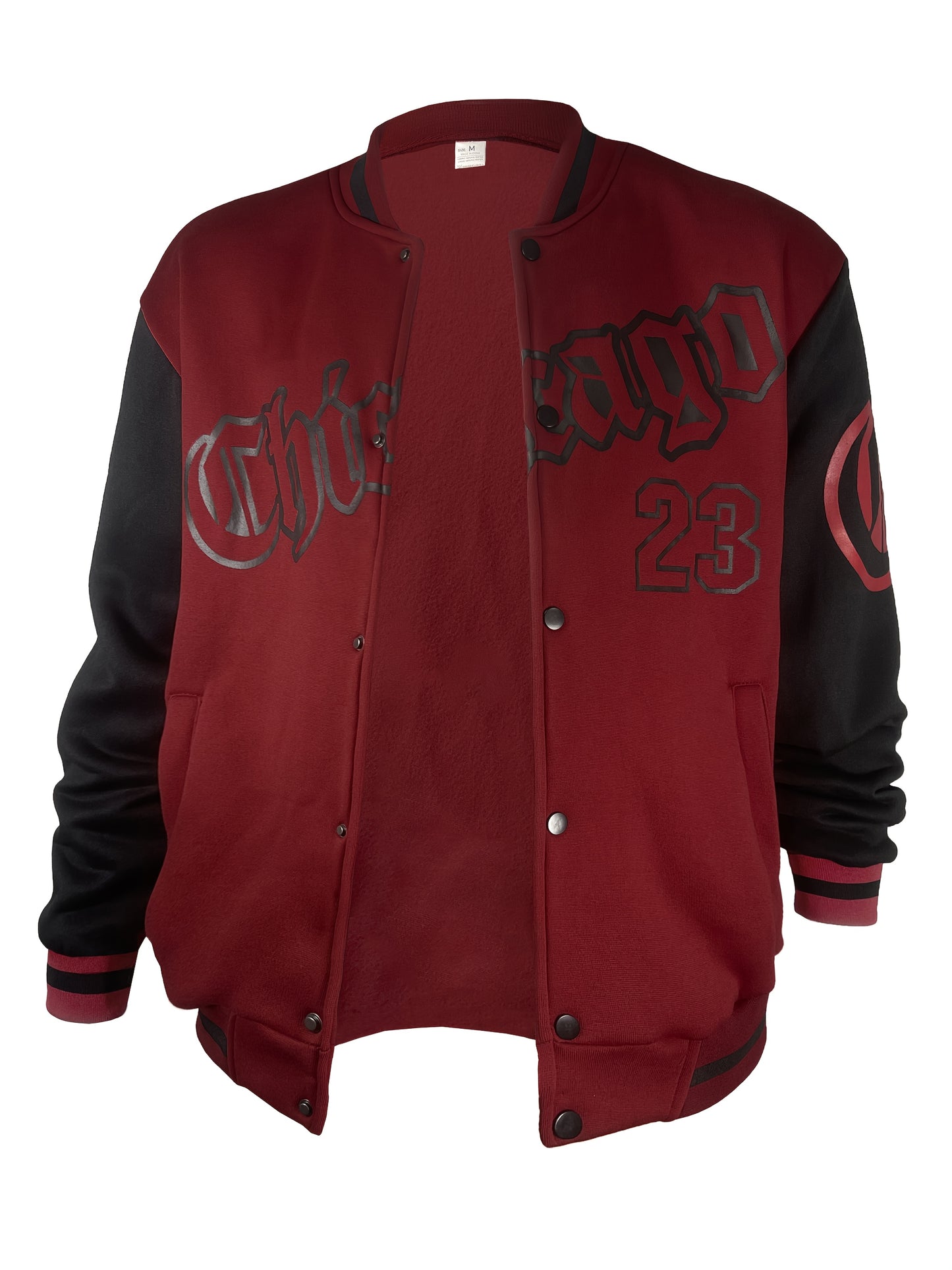 Men'S Casual Fashion Baseball Jacket, 100% Polyester Knit Fabric with Slight Stretch, Crew Neck, Button Closure, Alphabet Pattern, Regular Fit with Pockets, Polyester Lined
