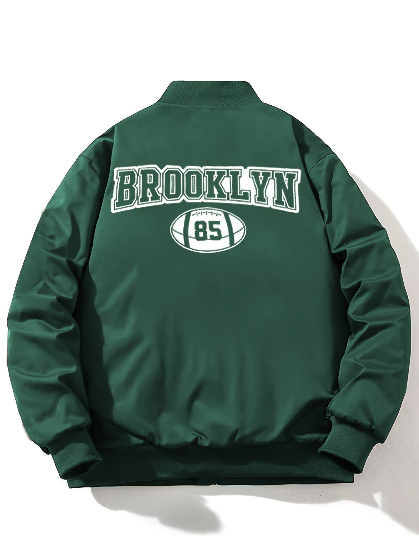 1pc Men'S Casual Bomber Jacket, Polyester 100% Lightweight Windbreaker, Letter Print, Baseball Collar, Long Sleeve, Regular Fit with Pockets, Zippered Front - Daily and Leisure Wear