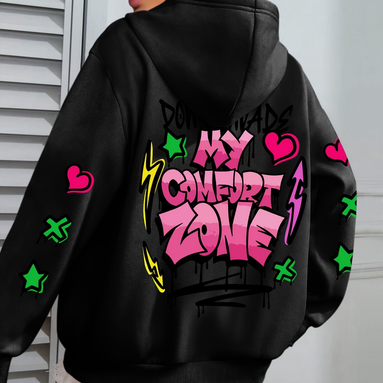 Women's Plus Size Graffiti-Style Hoodie - Casual Long Sleeve with Pocket, Purple "MY COMFORT ZONE" Graphic Hooded Sweatshirt for Fall & Winter, Cozy Pullover | Graffiti Print Hoodie | Fleecelined Comfort, Sweater Hoodie