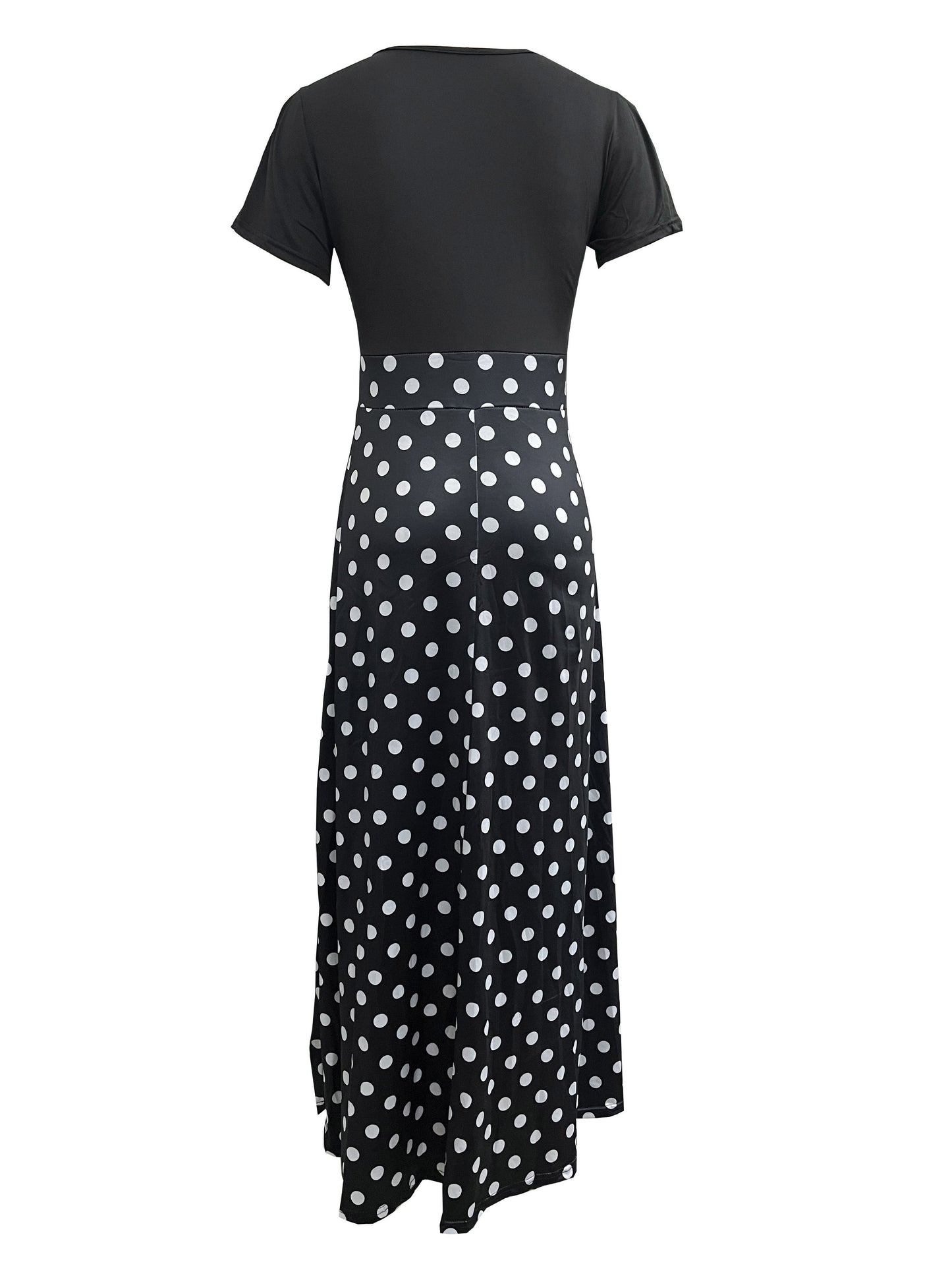 Floral Print Splicing Maxi Dress, Casual Crew Neck Short Sleeve Dress For Spring & Summer, Women's Clothing