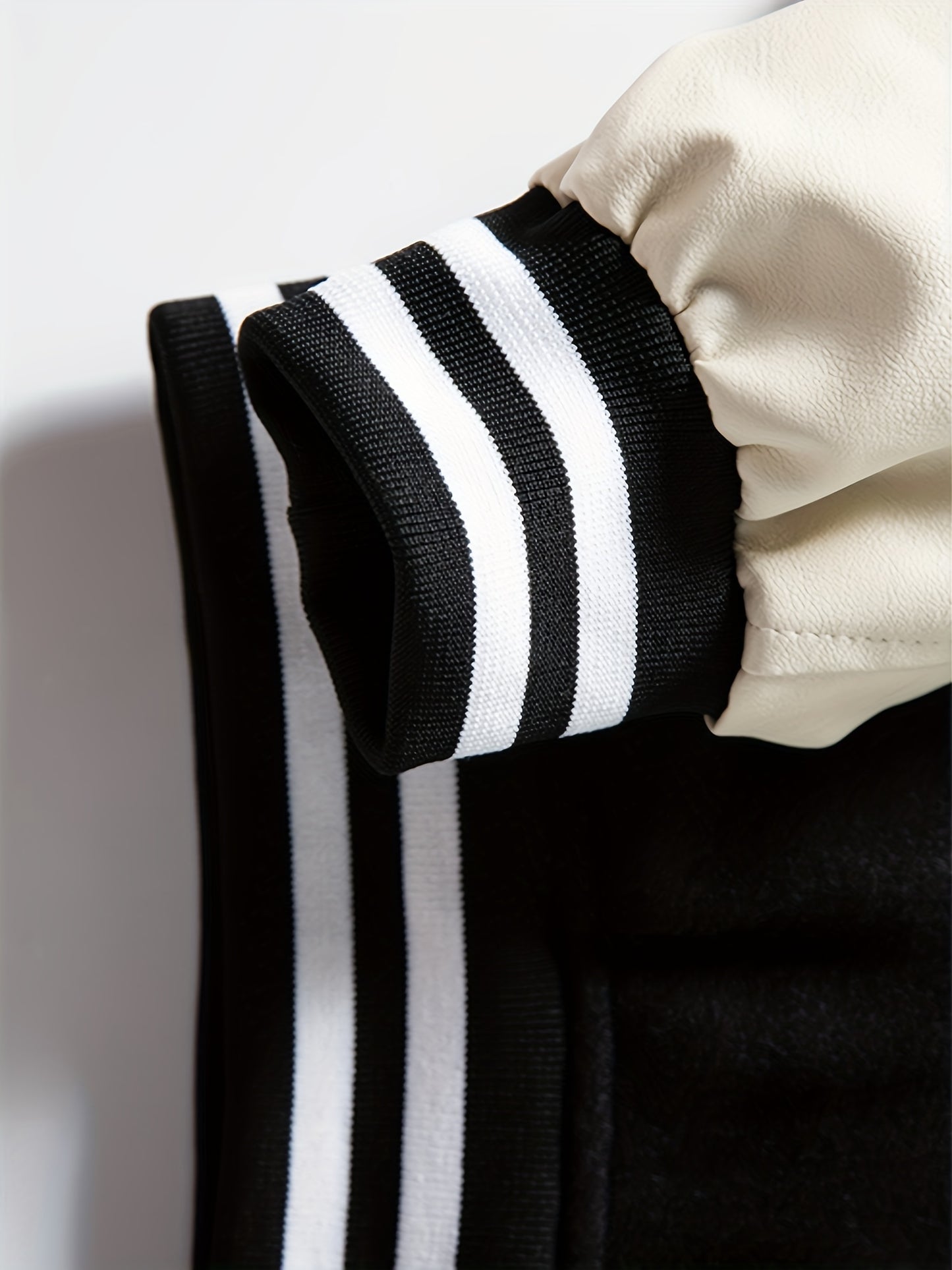 Embroidery Varsity Jacket, Men's Casual Color Block Button Up Jacket For Spring Fall School Baseball