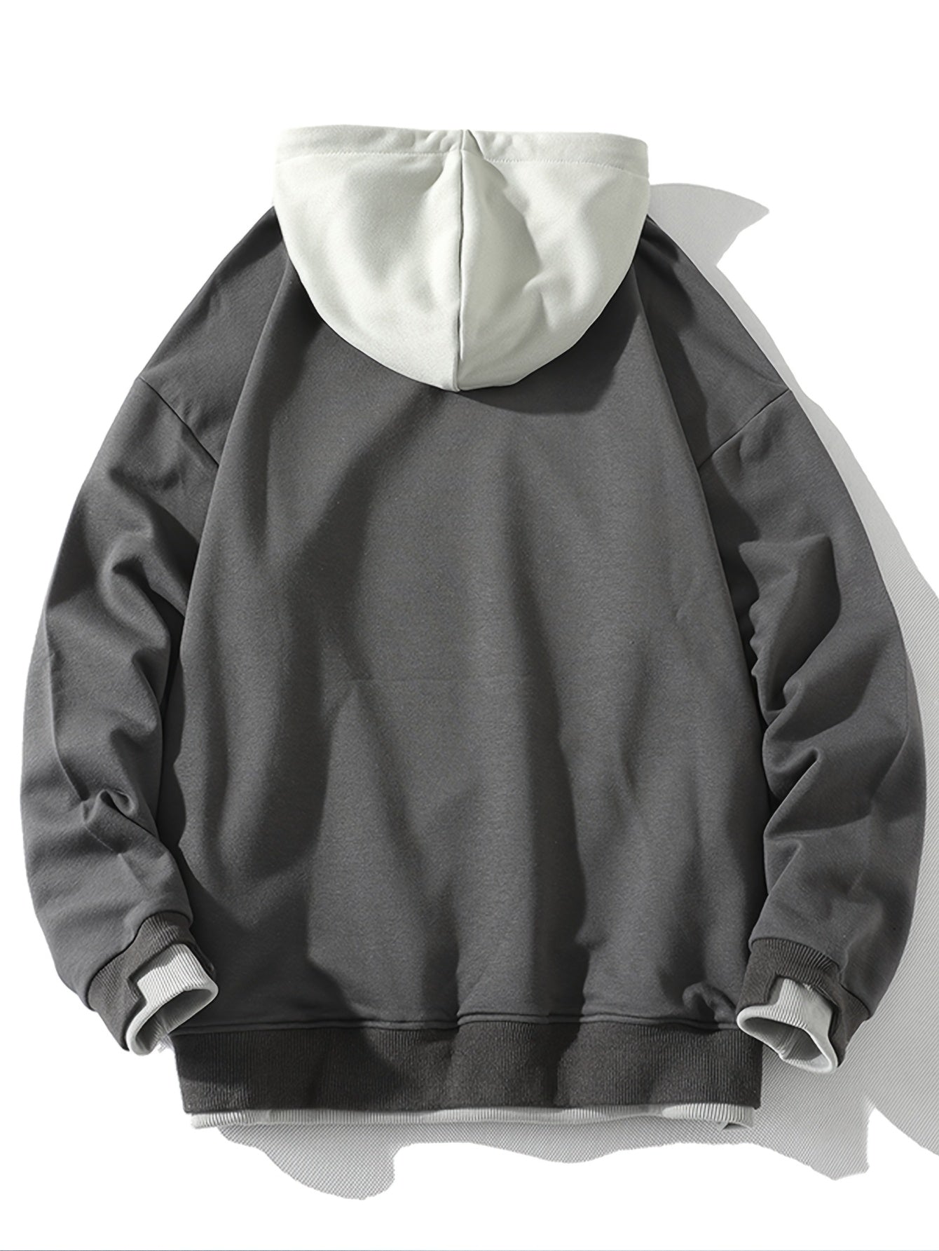 Men'S Fashion Casual Hooded Sweatshirt, 100% Polyester Knit Fabric, Long Sleeve, Loose Fit Pullover with Geometric Applique Design, Medium Stretch, for Spring/Autumn Trendy Streetwear