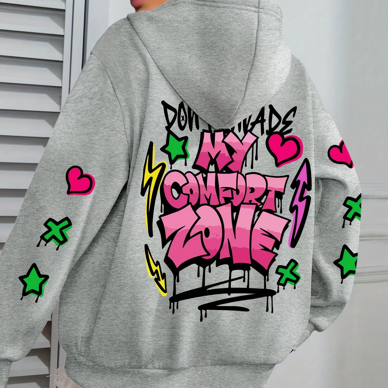 Women's Plus Size Graffiti-Style Hoodie - Casual Long Sleeve with Pocket, Purple "MY COMFORT ZONE" Graphic Hooded Sweatshirt for Fall & Winter, Cozy Pullover | Graffiti Print Hoodie | Fleecelined Comfort, Sweater Hoodie