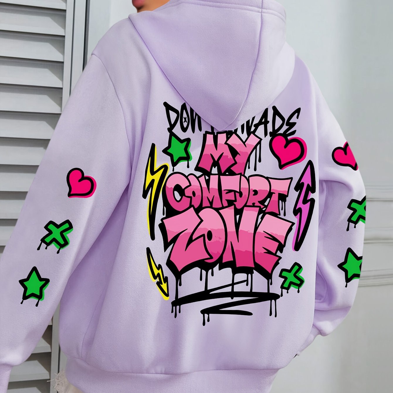 Women's Plus Size Graffiti-Style Hoodie - Casual Long Sleeve with Pocket, Purple "MY COMFORT ZONE" Graphic Hooded Sweatshirt for Fall & Winter, Cozy Pullover | Graffiti Print Hoodie | Fleecelined Comfort, Sweater Hoodie