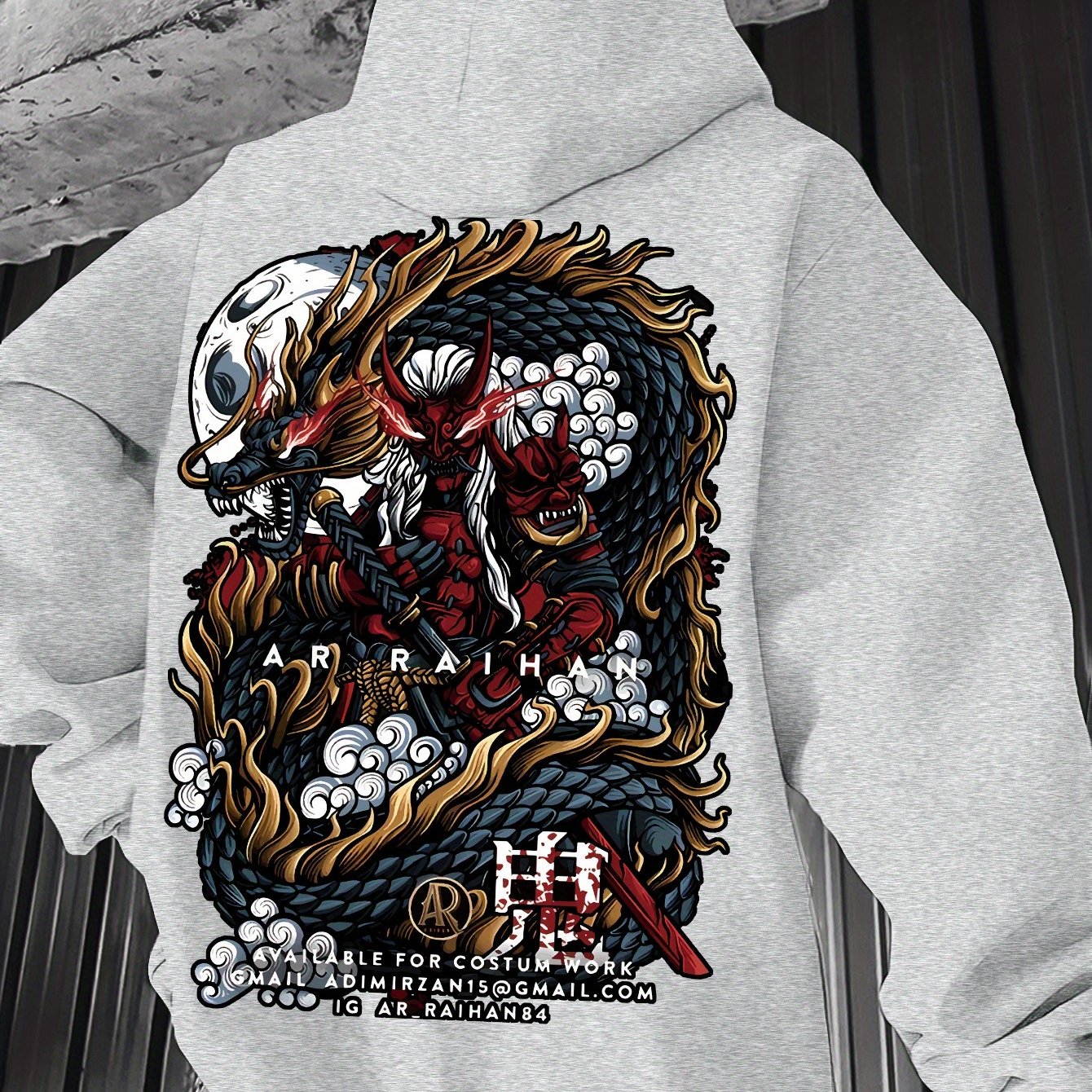Men's Spring/Autumn Vintage Trendy Hoodie, Japanese Style, Geometric Pattern, Knitted Fabric, Casual Polyester, Regular Fit, Pullover with Hood