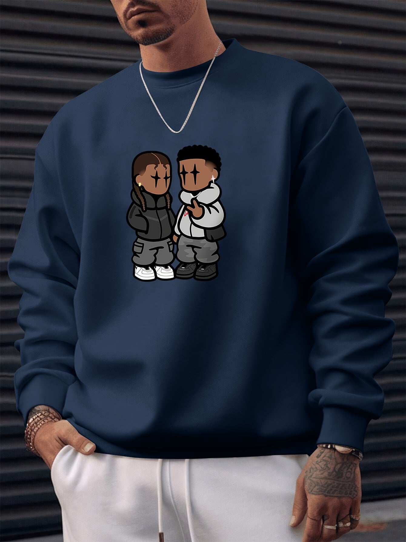 Men's Stylish Creative Cartoon Style Printed Floral Sports Casual Commuting Versatile Long-sleeved Round Neck Black Sweatshirt - An Exquisite