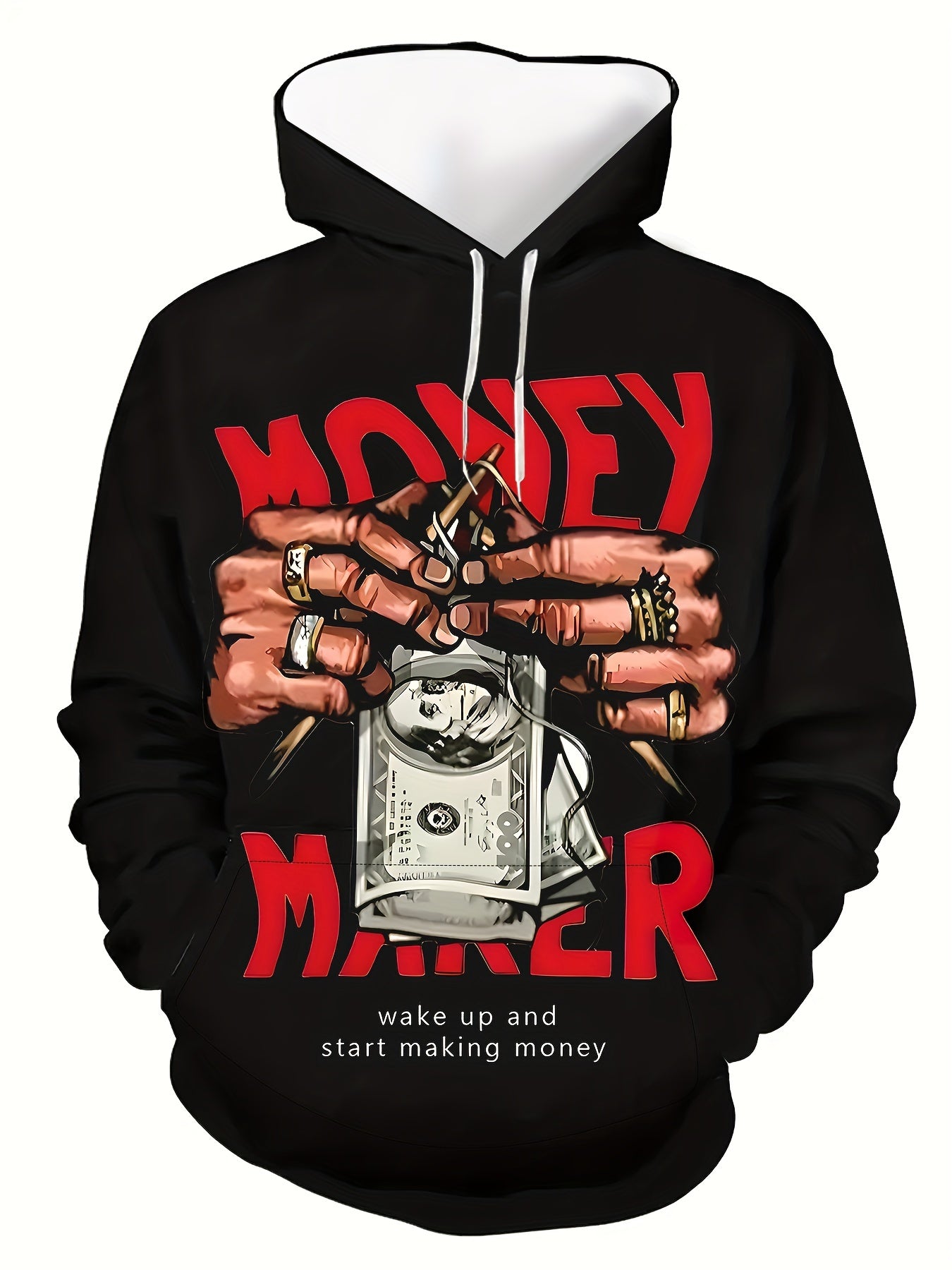 1pc Men'S Novelty Money Maker Graphic Hoodie, Street Style Polyester Pullover with Digital Print, Casual Long Sleeve Hooded Sweatshirt for Autumn/Winter, Comfortable and Warm