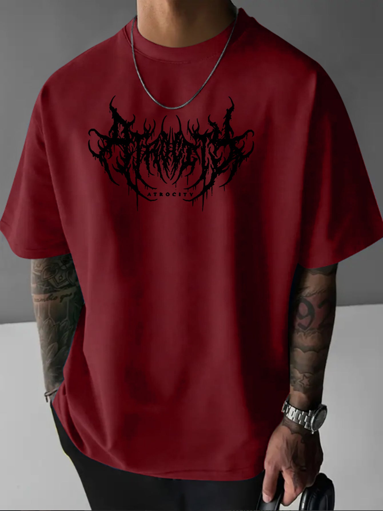 YF0237 Abstract ATROCITY Casual Breathable Trendy Street Fashion Comfortable Oversized T-Shirt for Men
