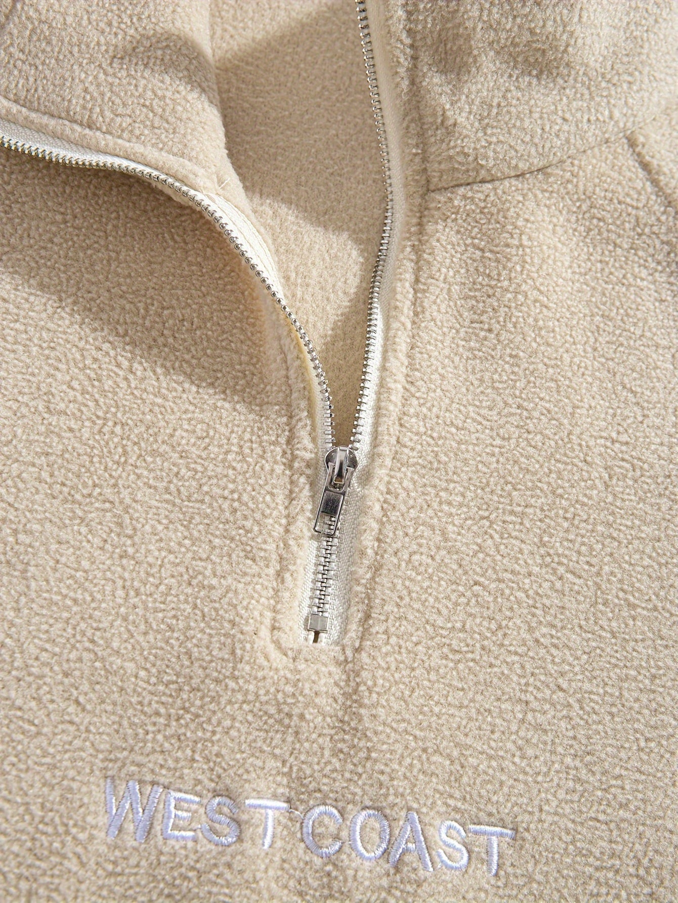 Men's Embroidered Fleece Pullover Sweatshirt with Quarter-Zip Stand Collar - Casual Long Sleeve, Polyester Blend