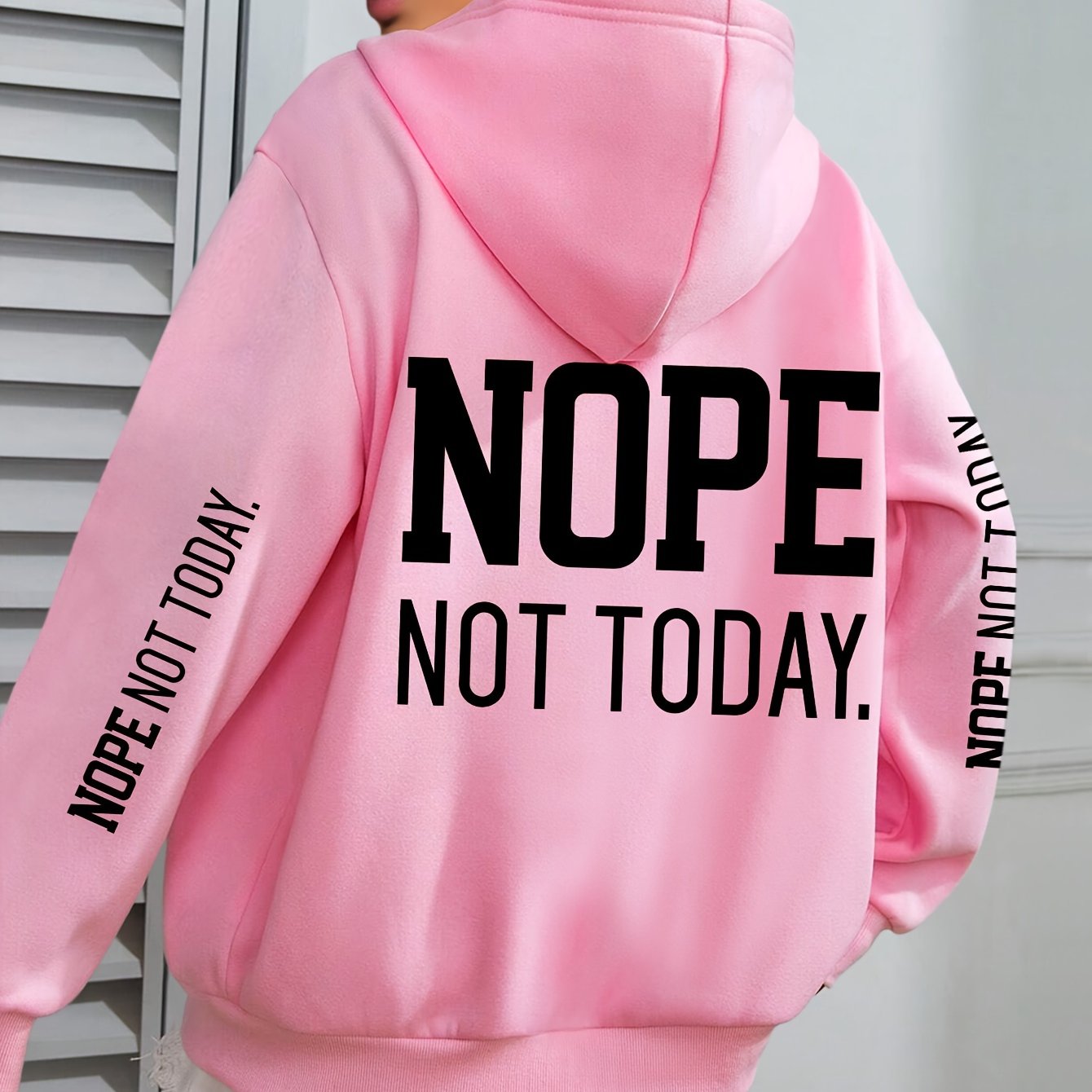 NOPE NOT TODAY" Graphic Hoodie for Women - Cozy Polyester Pullover with Kangaroo Pocket, Casual Long Sleeve Hooded Sweatshirt for Fall/Winter