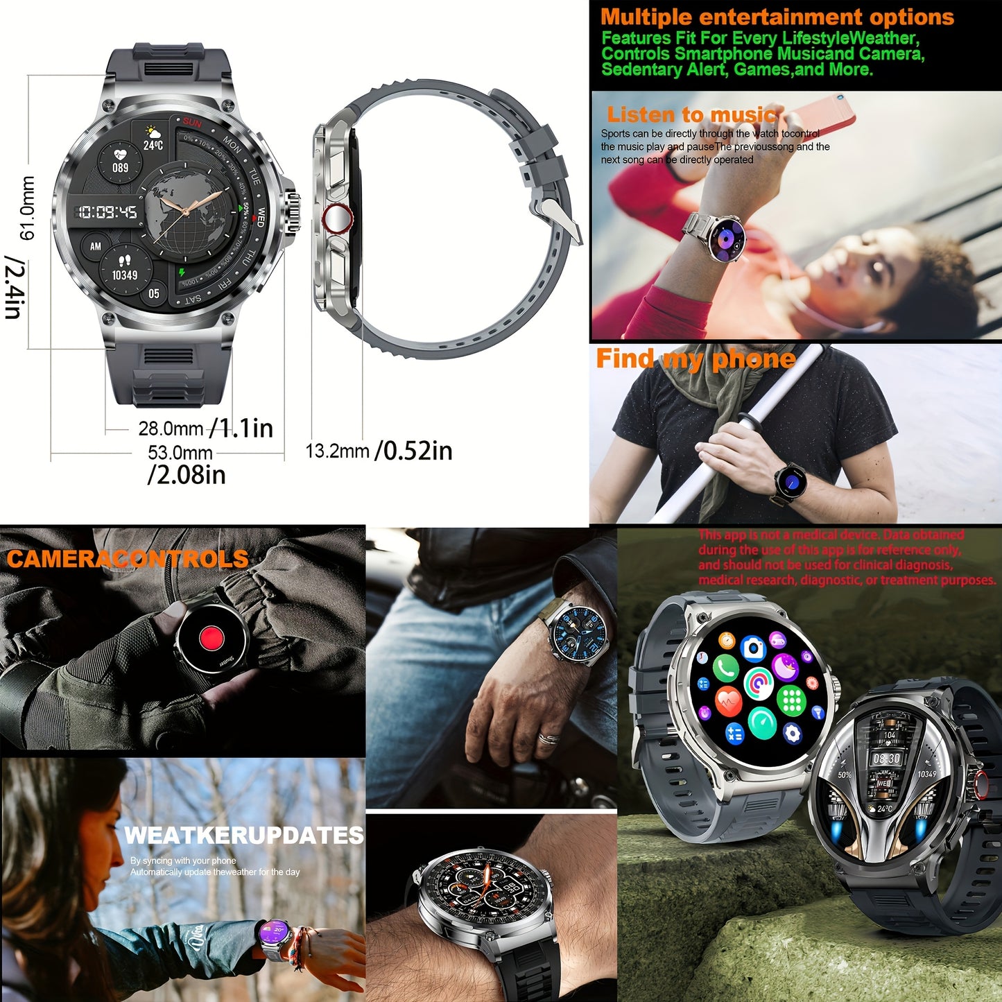 Aviwogr Men'S Smartwatch (For Answering/Making Calls), a Fitness Smartwatch Compatible with Android And Iphone, Featuring a 4.7cm Monitor, Calorie Tracking, Integrated Calling, Wireless Calling Capabilities, Fitness Tracking,