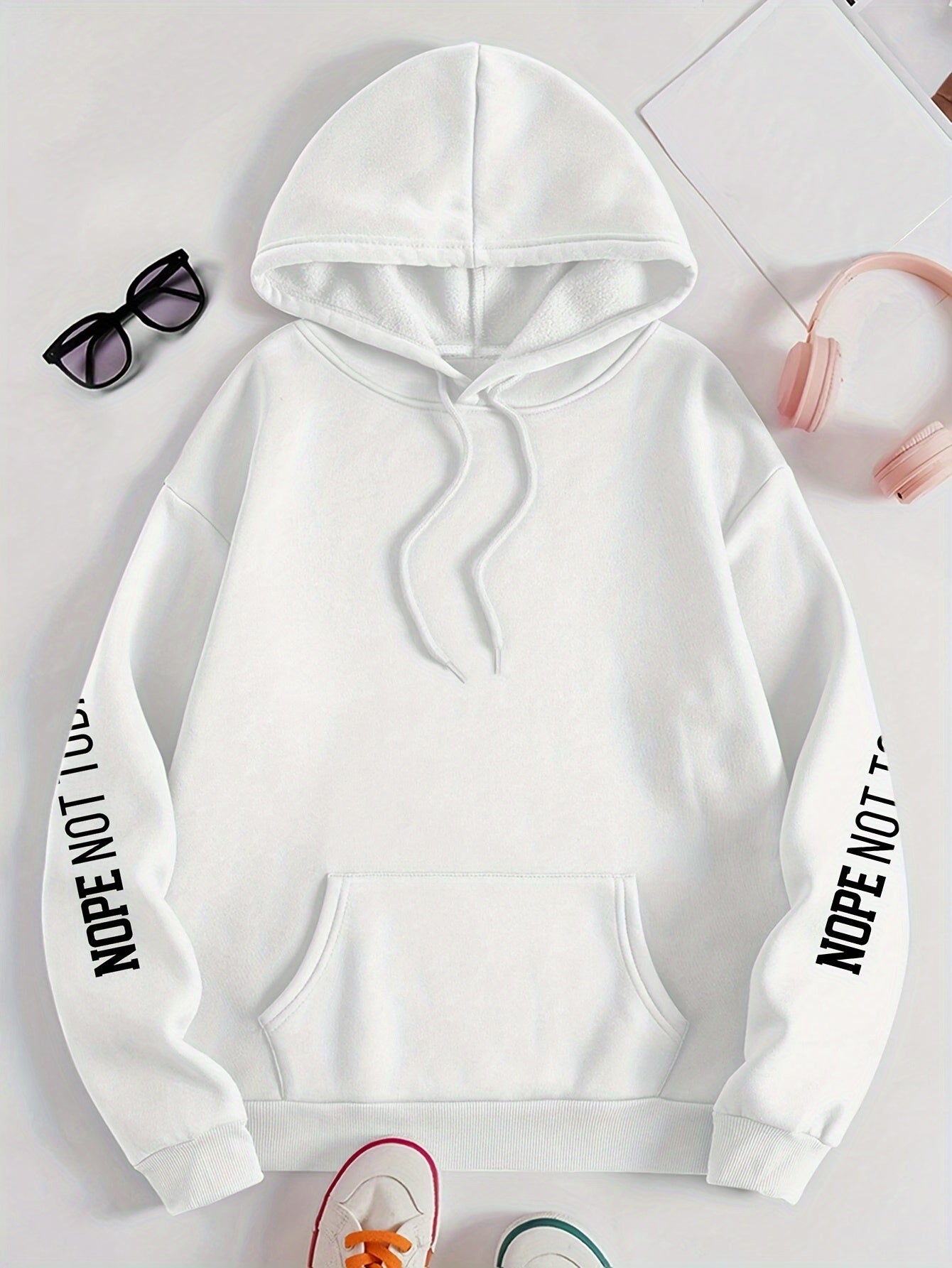 NOPE NOT TODAY" Graphic Hoodie for Women - Cozy Polyester Pullover with Kangaroo Pocket, Casual Long Sleeve Hooded Sweatshirt for Fall/Winter