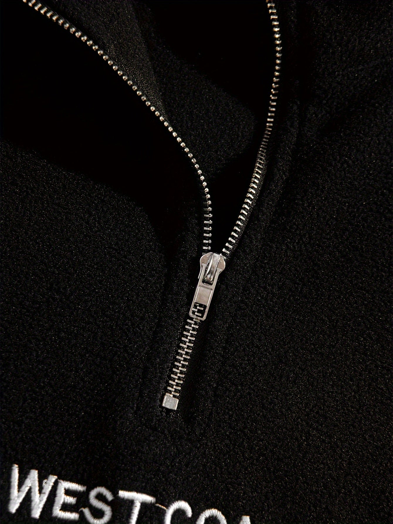 Men's Embroidered Fleece Pullover Sweatshirt with Quarter-Zip Stand Collar - Casual Long Sleeve, Polyester Blend