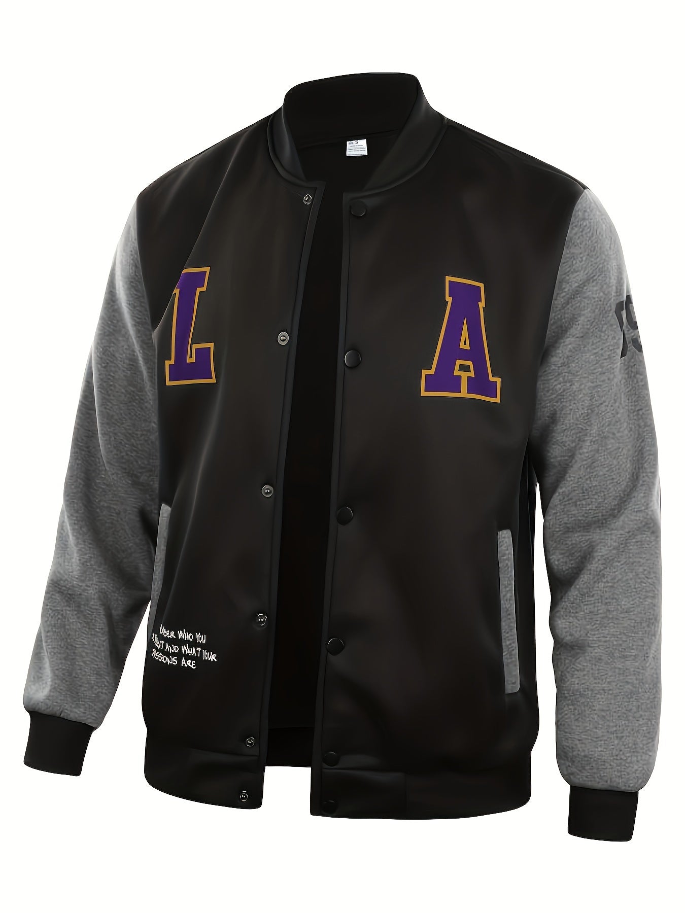 LA-03 Baseball Jacket - Polyester, Round Neck, Non-Transparent, Letter Pattern, Knitted, Loose Fit, Spring/Autumn