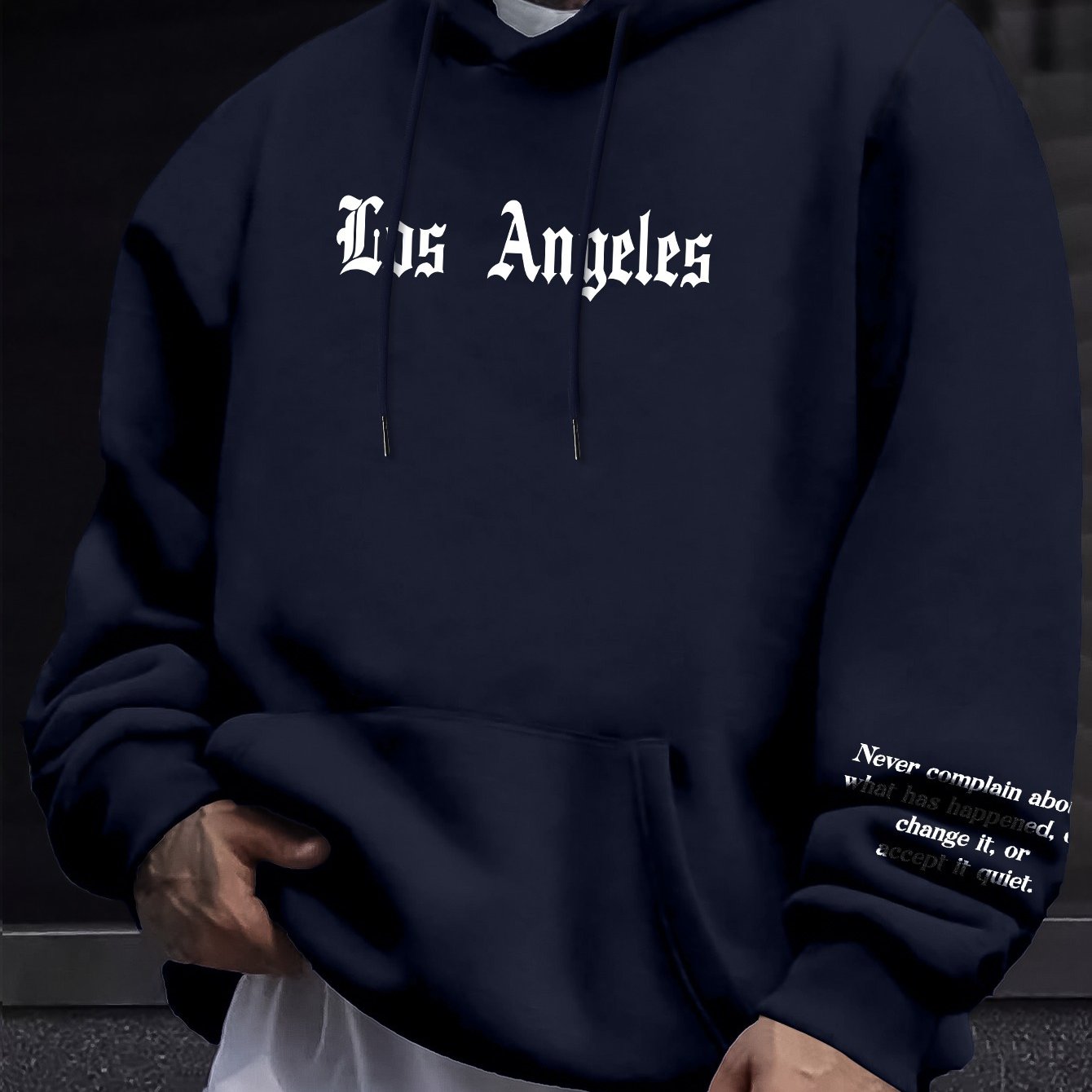 Men's Casual Hooded Sweatshirts with Kangaroo Pocket - Spring/Fall Knit Fabric Pullover with Geometric Pattern, Regular Fit, Polyester Blend with Elastane, Slight Stretch Hoodie