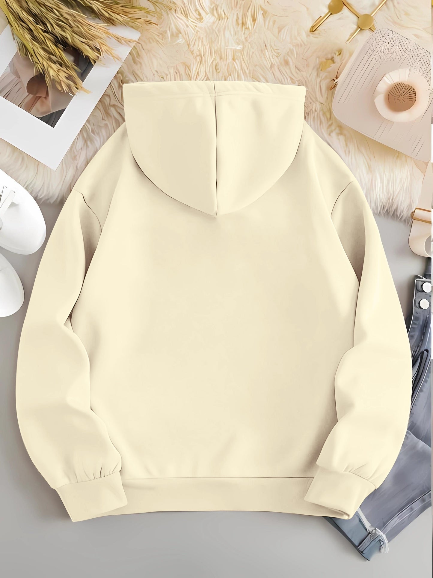 Chic Women's Hoodie with Letter Print - Casual Long Sleeve Pullover, Machine Washable, Polyester Blend for Fall & Spring