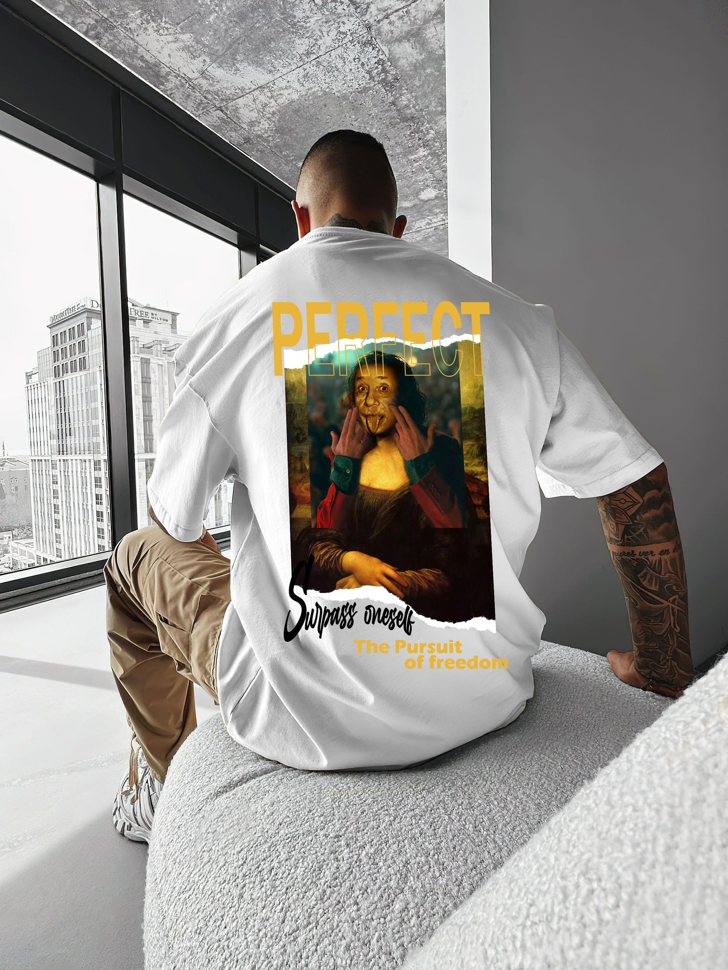 Men's Casual Loose-Fit T-Shirt with Unique Back Print - Breathable Polyester, Machine Washable, Round Neck - Perfect for Summer