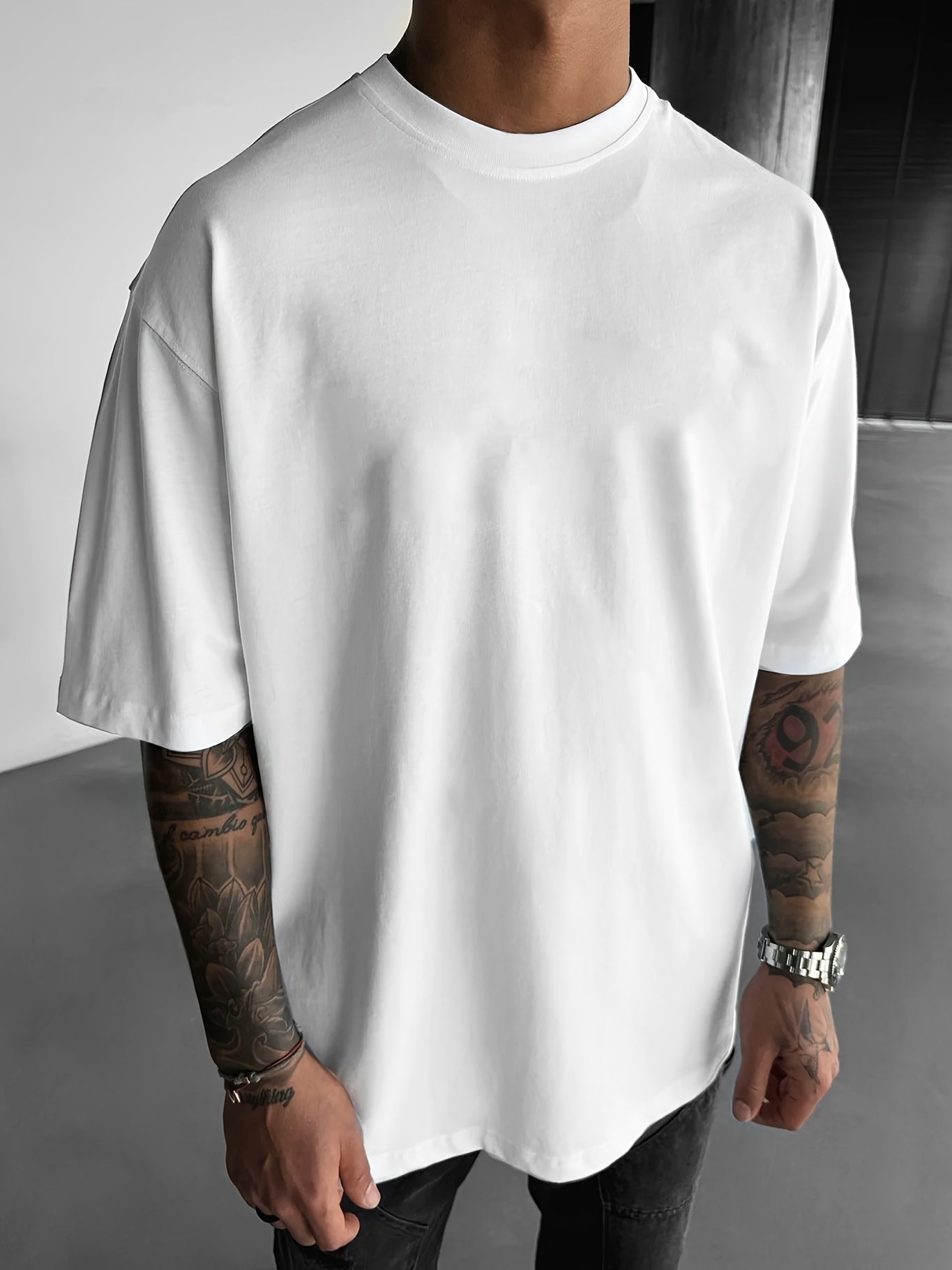 Men's Casual Streetwear T-Shirt with Geometric Angel Design - Loose Fit, Polyester, Machine Washable - Summer Collection