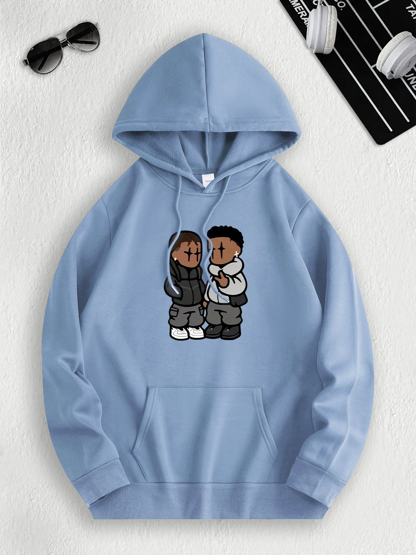 Men's Trendy Hoodie with Fleece-Lined Kangaroo Pocket - Casual & Comfortable, Cartoon Print Pullover Sweatshirt, K-pop, Fashion Design, Leisure Style, Conventional Version, ALL/Global/All